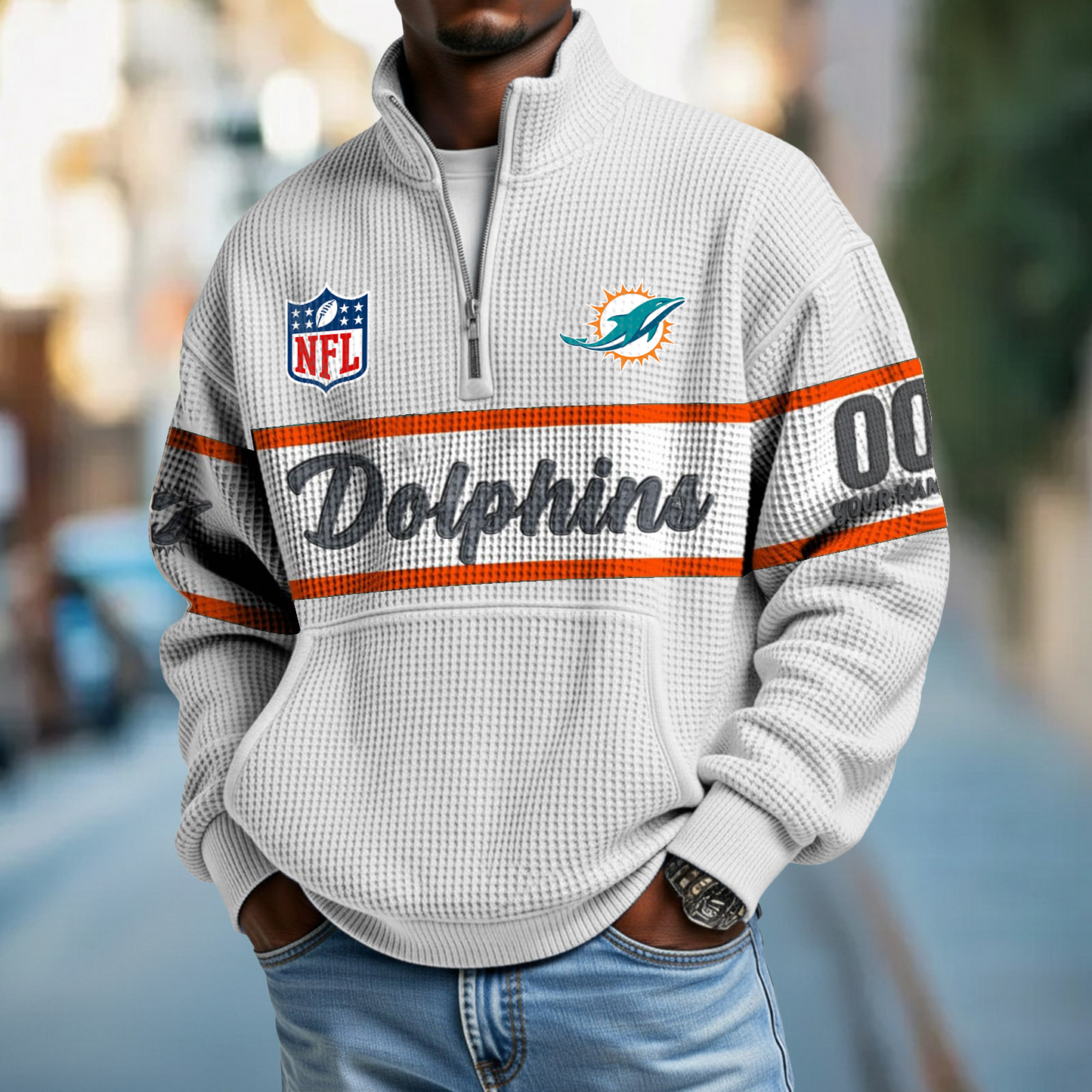 MIA x NFL Quarter-Zip Waffle Pullover DATND TANTD