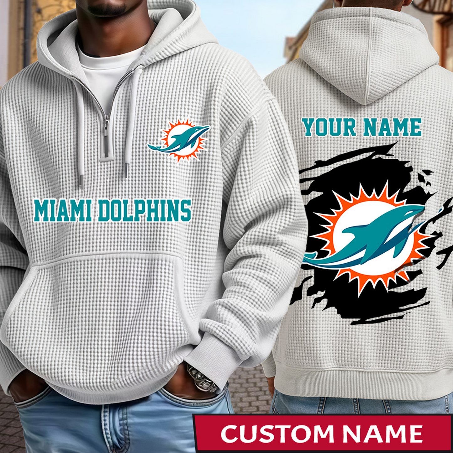 MIA x NFL Waffle Half Zip Hoodie DATND TANTD