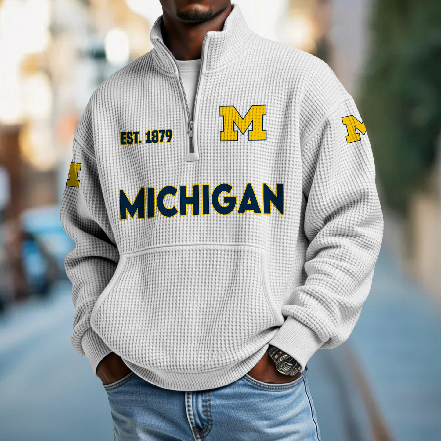MICH x College Football - Waffle Stand Collar Half Zip Sweatshirt DatND DVT