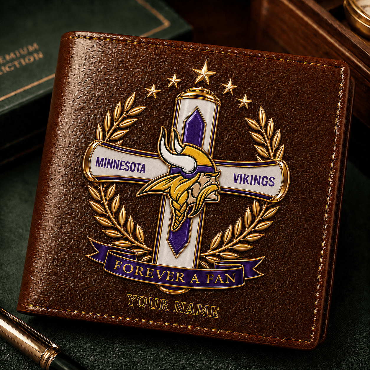 MV x NFL Cross Men Leather Wallet Custom Any Name Gifts 220626