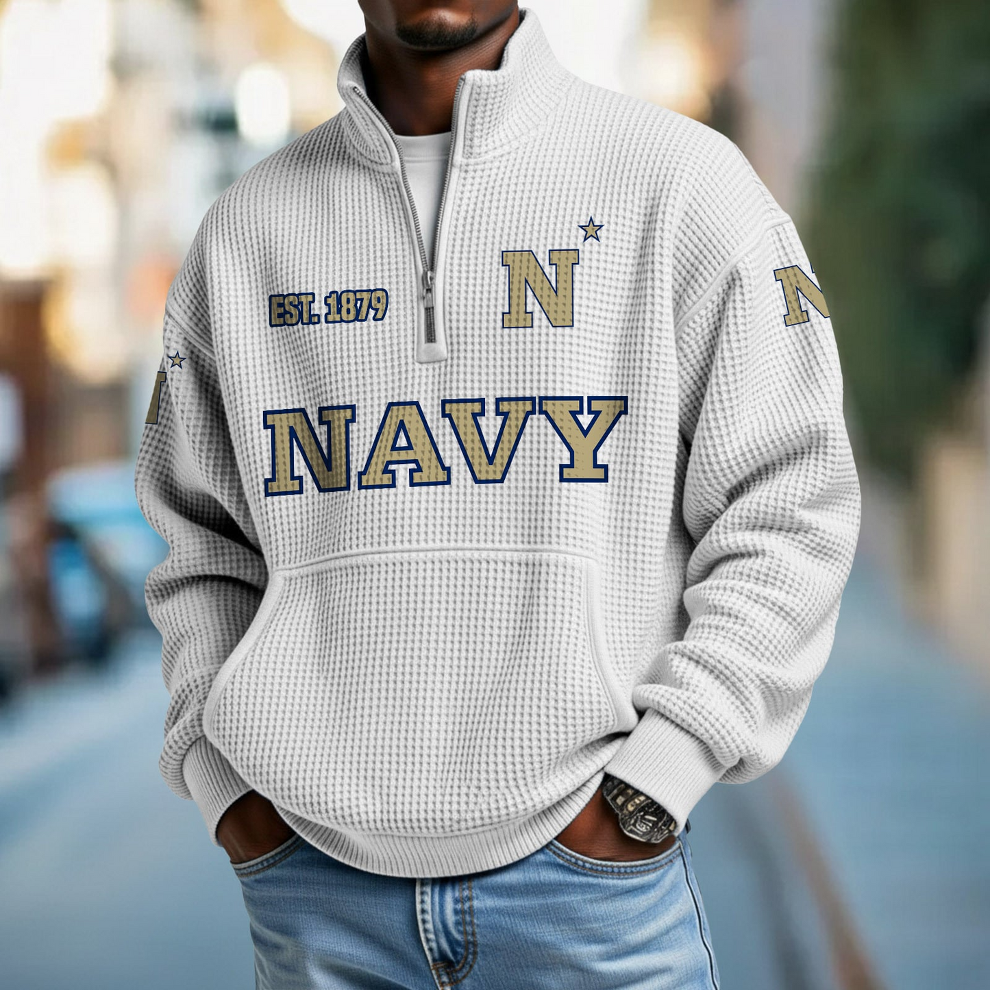 NAVY x College Football - Waffle Stand Collar Half Zip Sweatshirt DatND DVT