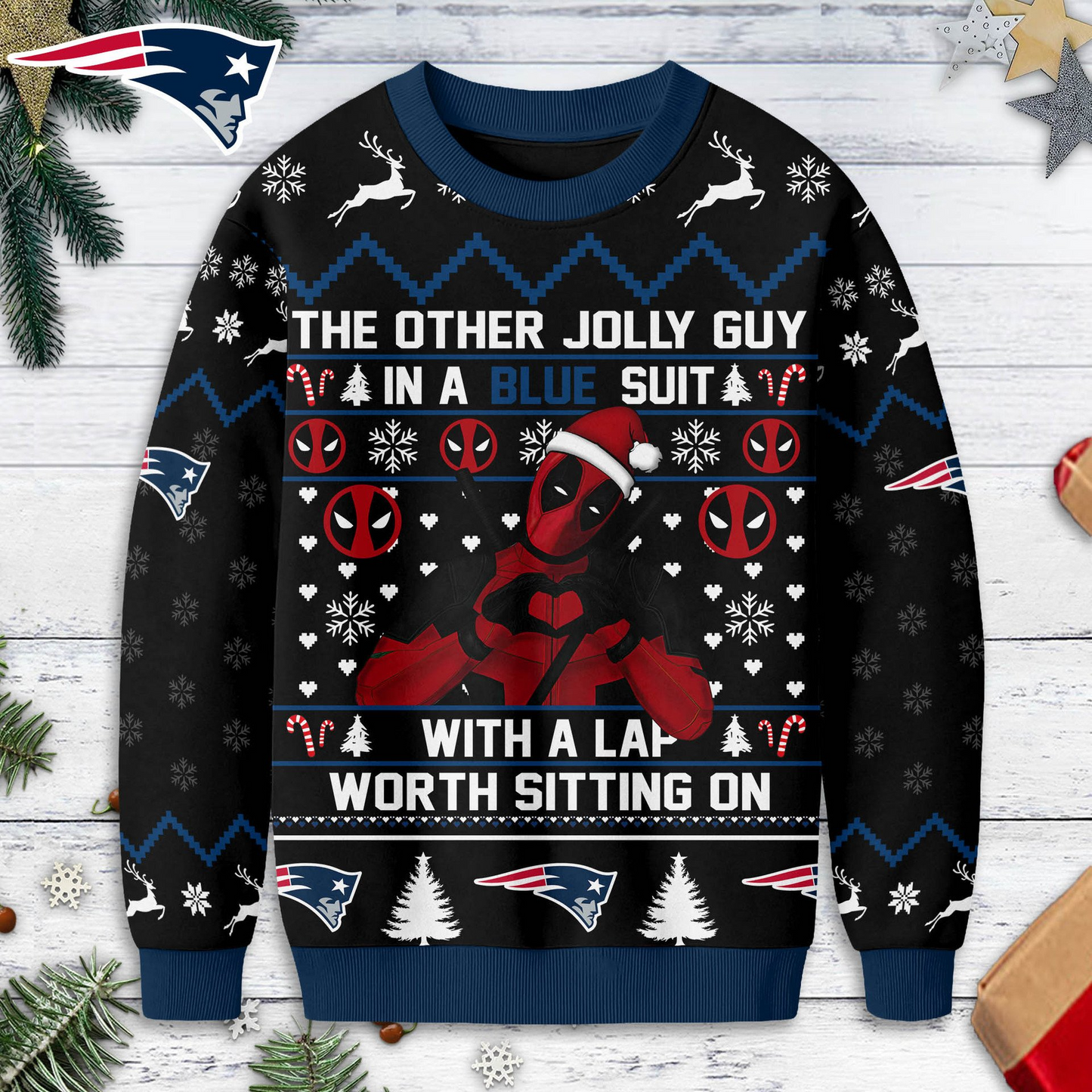 NEP Premium NFL Deadpool Christmas Ugly Sweater DDT NTL