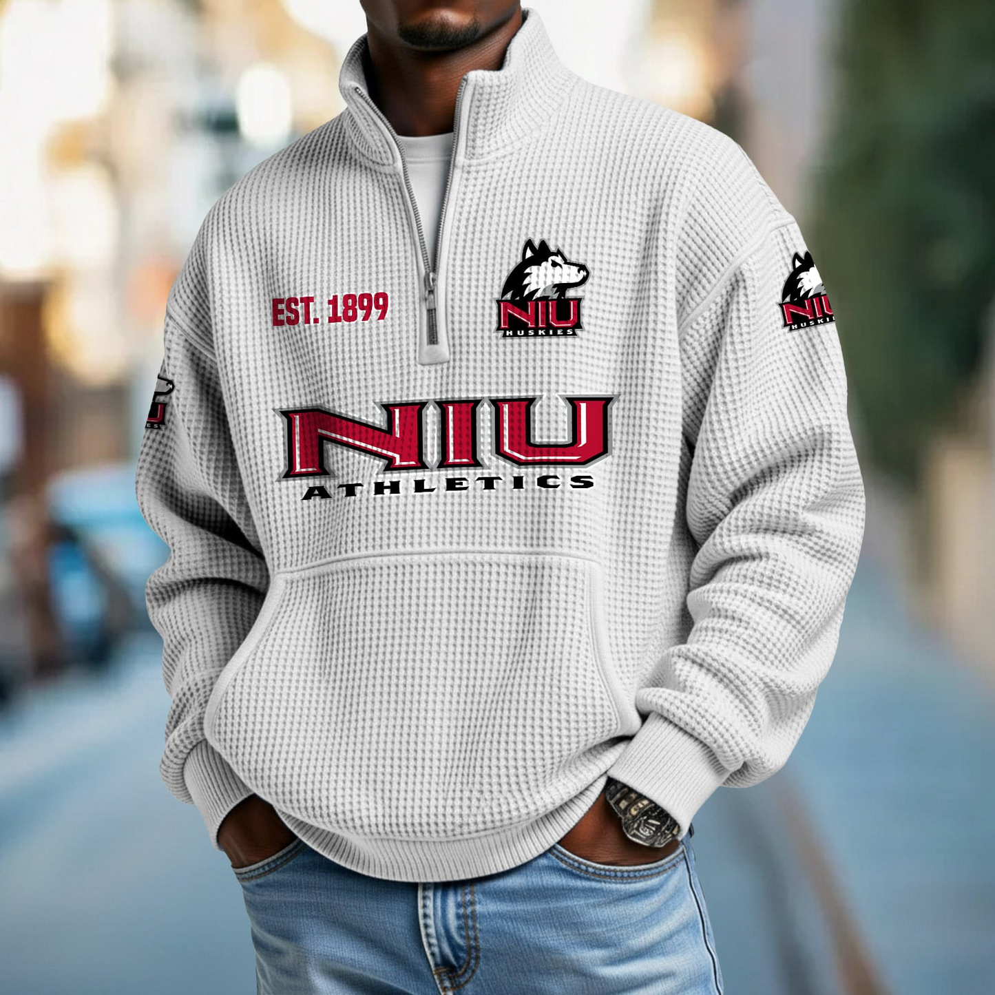 NIU x College Football - Waffle Stand Collar Half Zip Sweatshirt DatND DVT