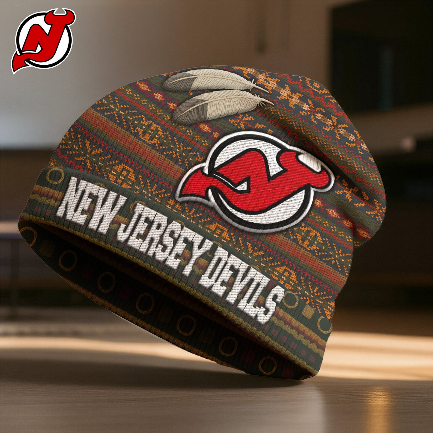 NJD Premium NHL Feathered Beanie Hat DDT CTND
