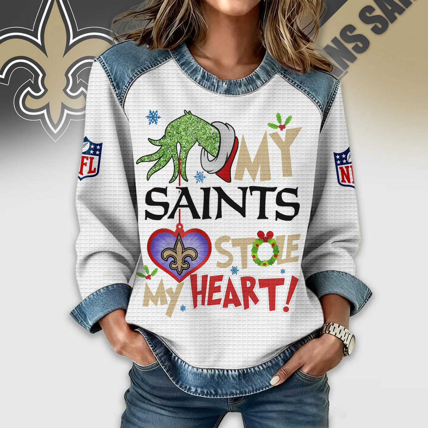 NOS Premium NFL Grinch Women‘s Casual Sweatshirt DDT 081125 NTL