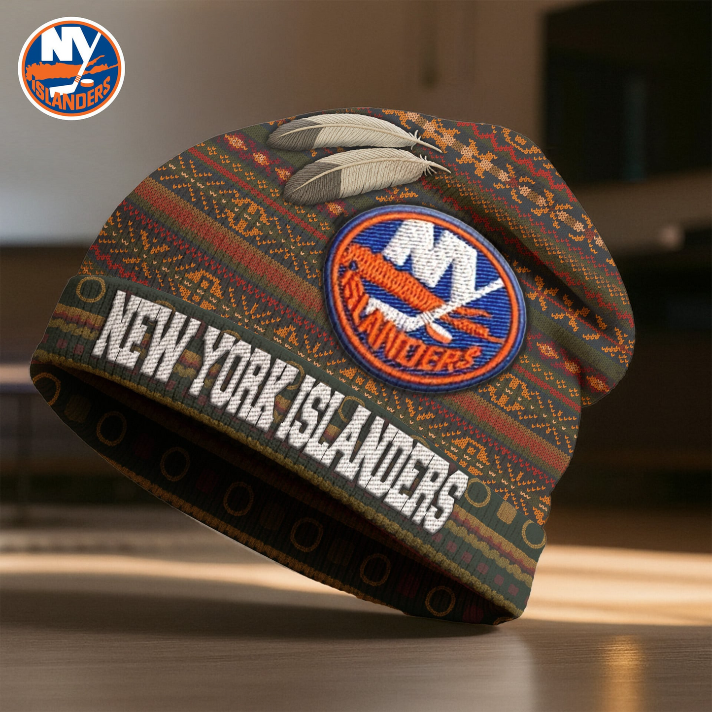 NYI Premium NHL Feathered Beanie Hat DDT CTND