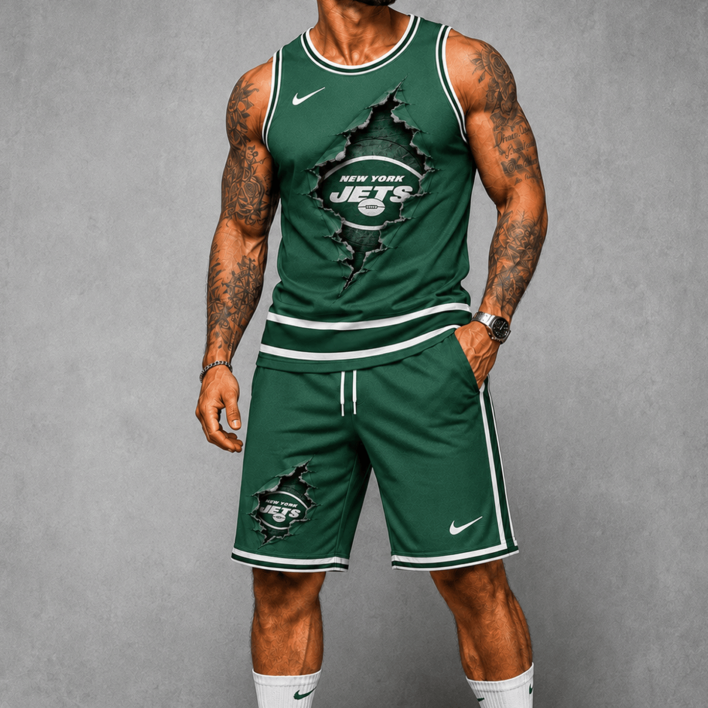 NYJ Premium NFL Game Day Football Fan Tank Top and Shorts Set 1706