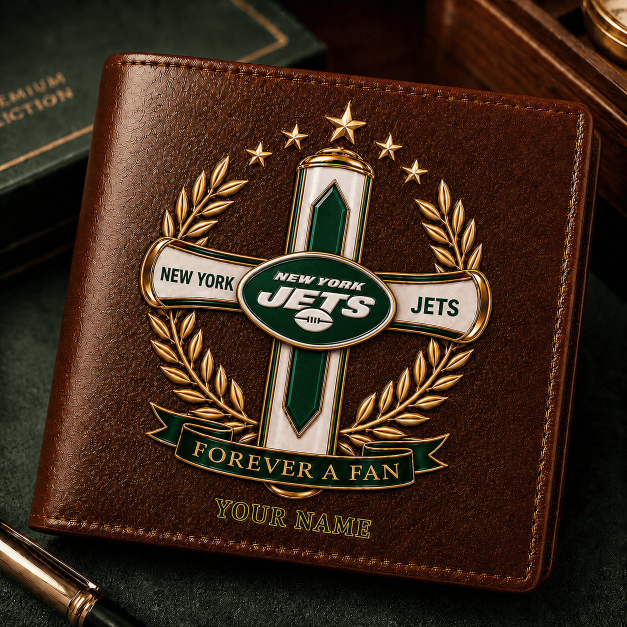 NYJ x NFL Cross Men Leather Wallet Custom Any Name Gifts 220626
