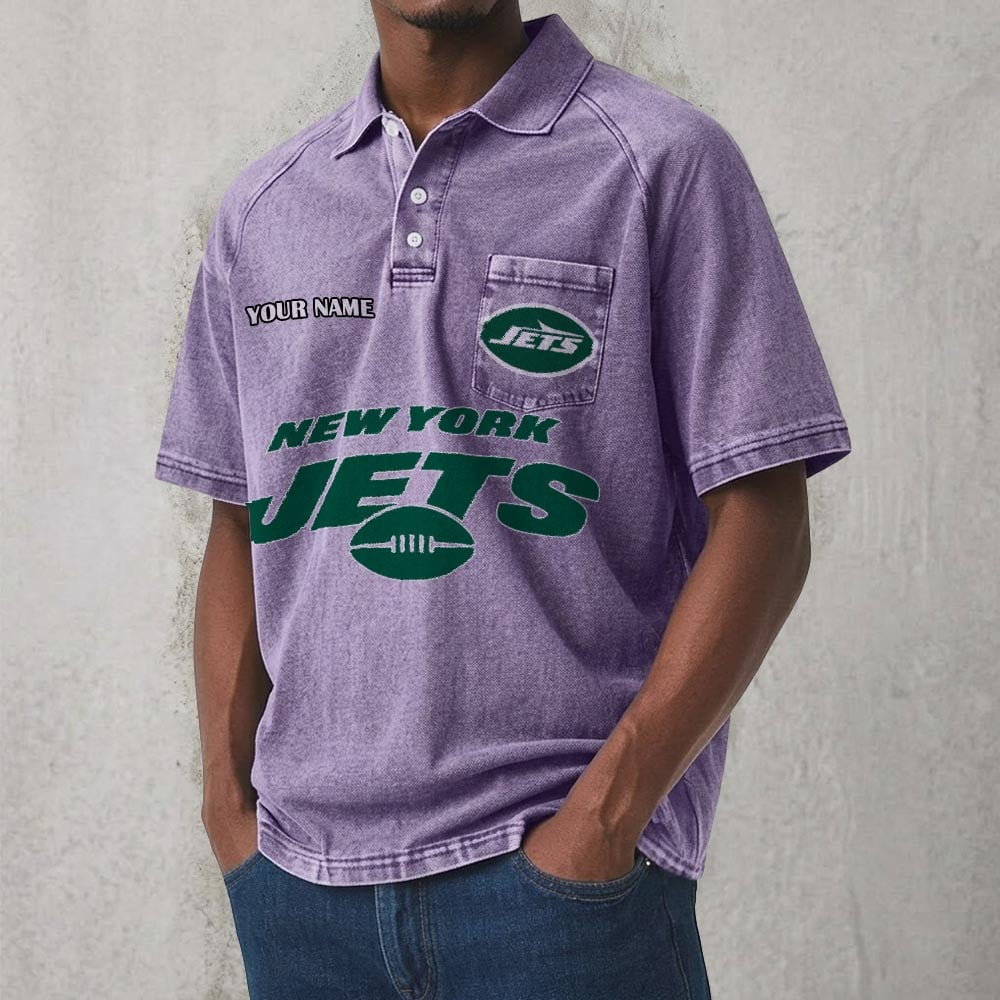 NYJ x NFL Men's Distressed Turn-Down Collar Polo DATND TANTD 250526
