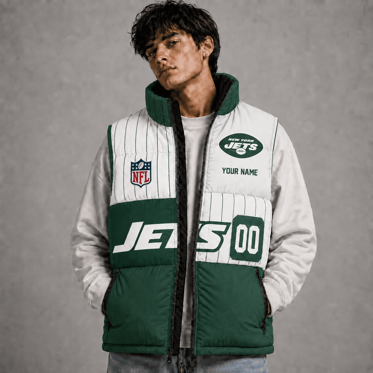 NYJ x NFL Premium Sleeveless Puffer Jacket Personalized Gift For True Fan