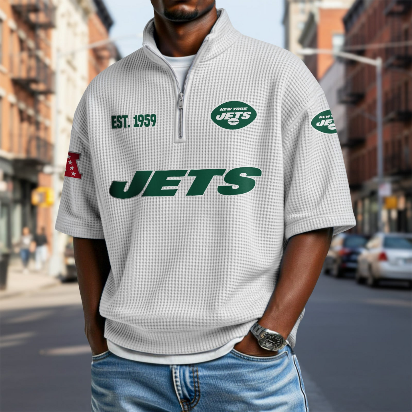 NYJ x NFL Waffle Short Sleeve Polo Shirt DatND DVT