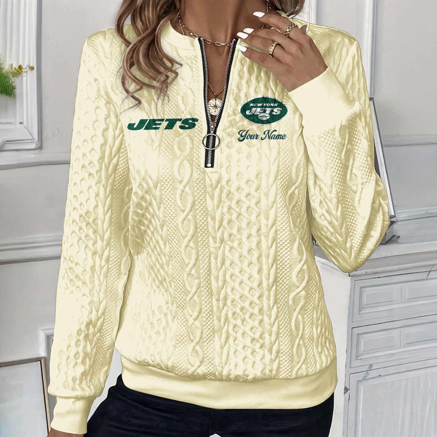 NYJ x NFL Women's Quilted Zip-UP Sweatshirt DatND DVT