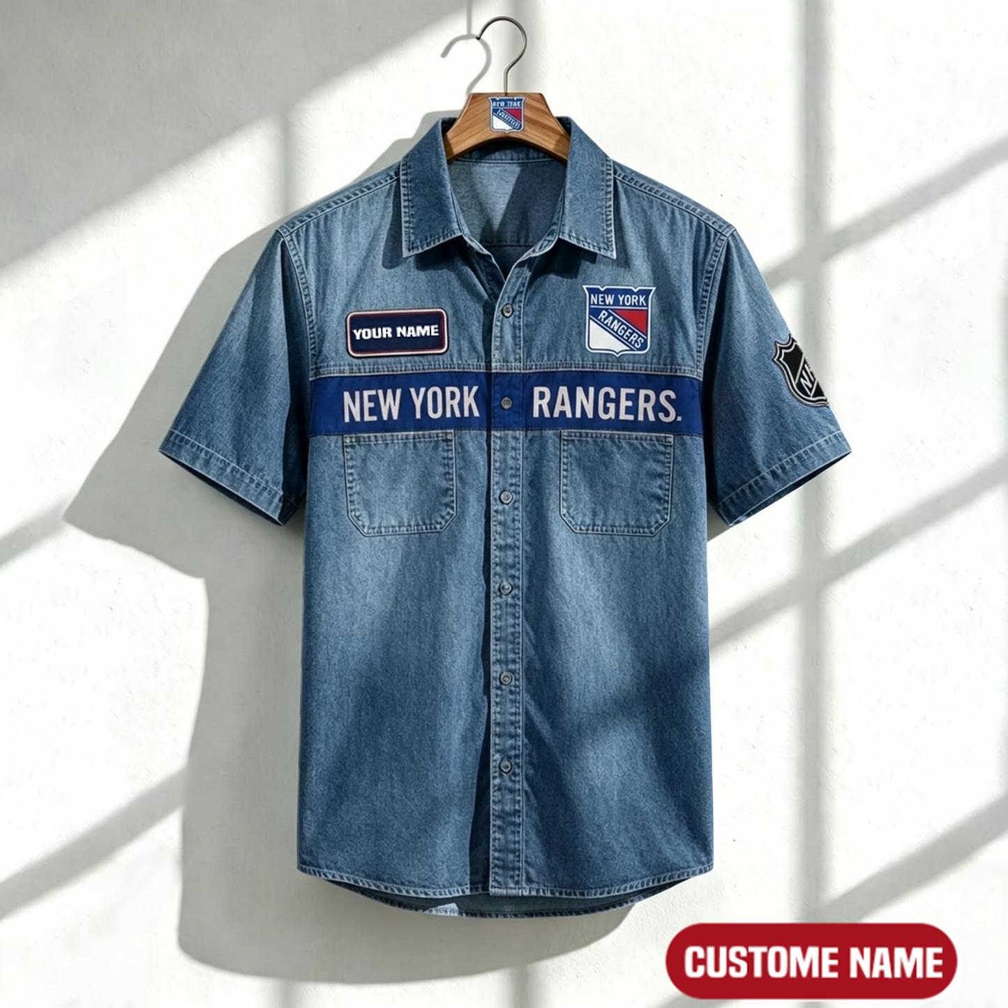 NYR x NHL Print Denim Short-Sleeve Work Shirt 180526 DatND LBN