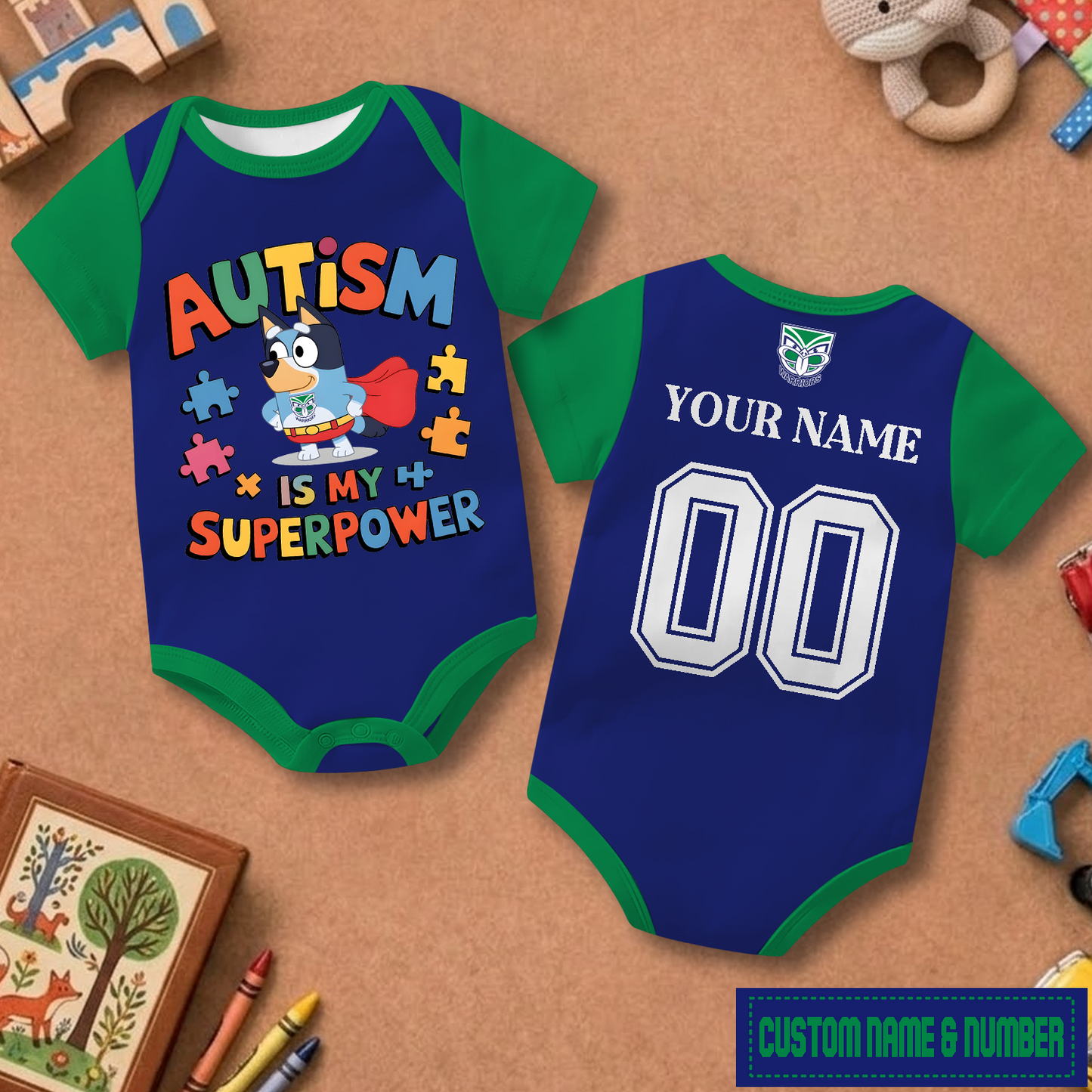 NZL x NRL Custom Name & Number Baby Romper DATND TANTD