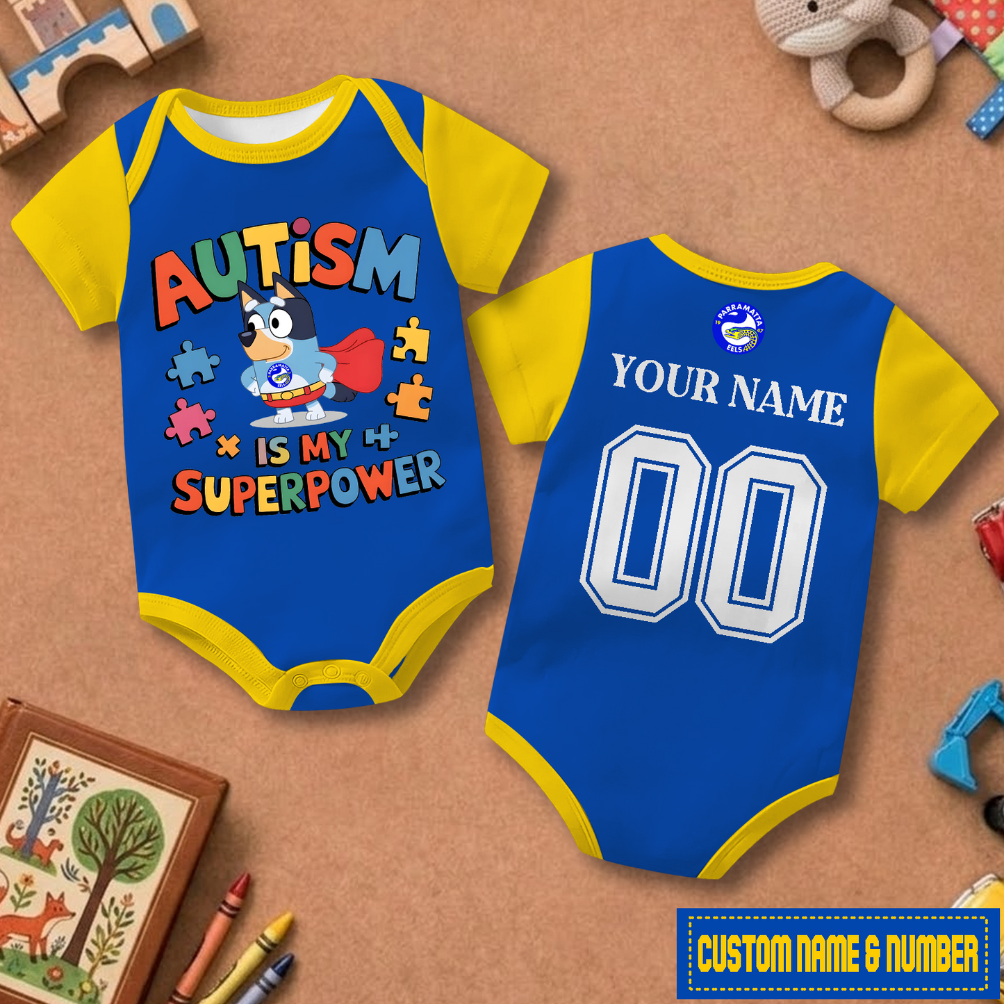 PAR x NRL Custom Name & Number Baby Romper DATND TANTD