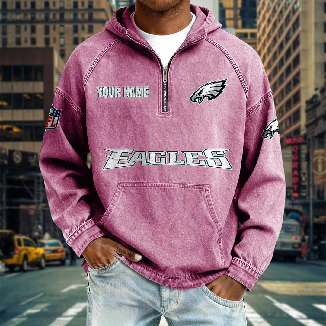 PE x NFL Denim Long - Sleeved Hooded Sweatshirt DDT NTL
