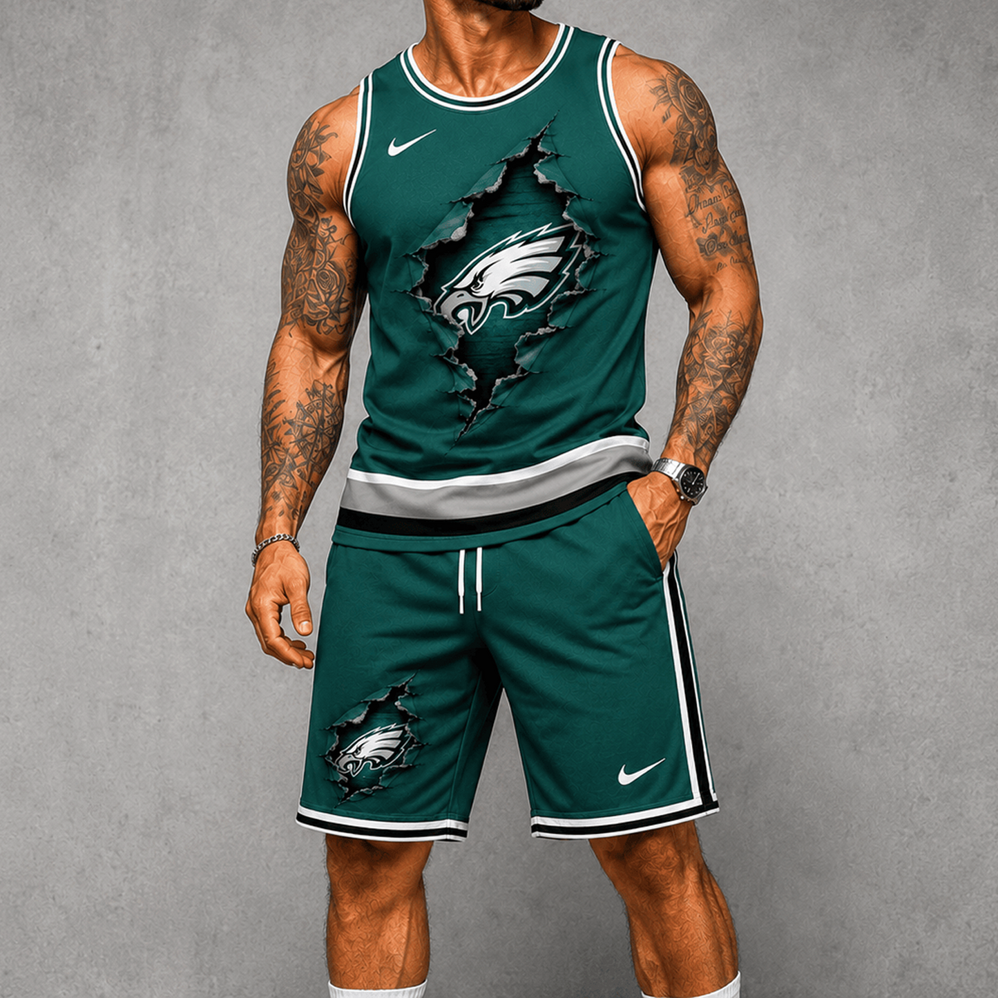 PHI Premium NFL Game Day Football Fan Tank Top and Shorts Set 1706