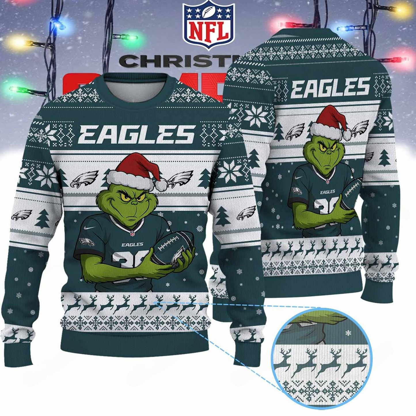 PHI X NFL Grinch Jersey Premium Ugly Sweater Xmas DATND THUONGNH