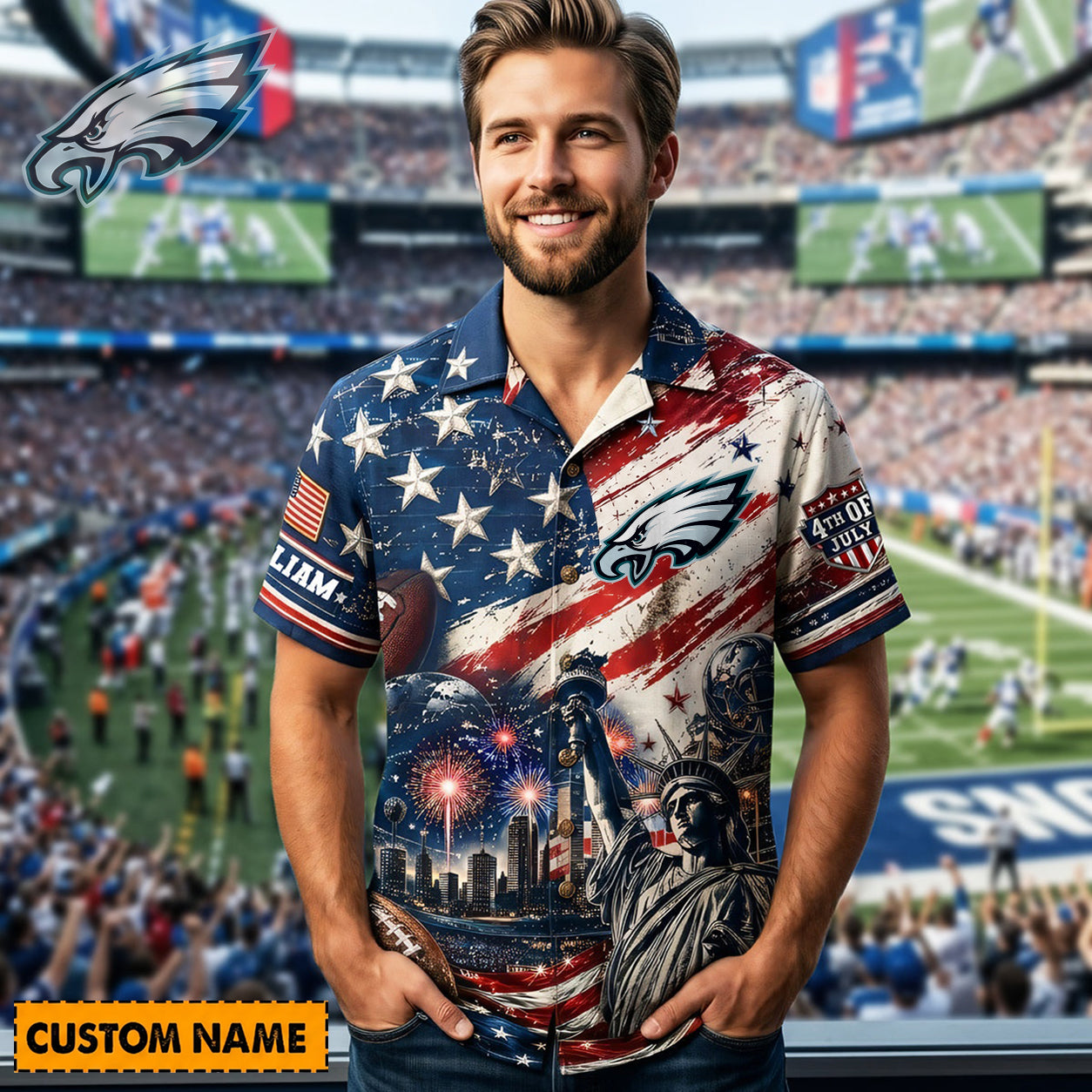 PHI X PREMIUM NFL Personalized Proud American Hawaiian Shirt 190626