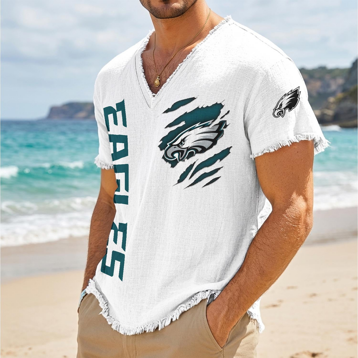 PHI x NFL V-Neck Linen Beach Shirt 1905 DatND DVT