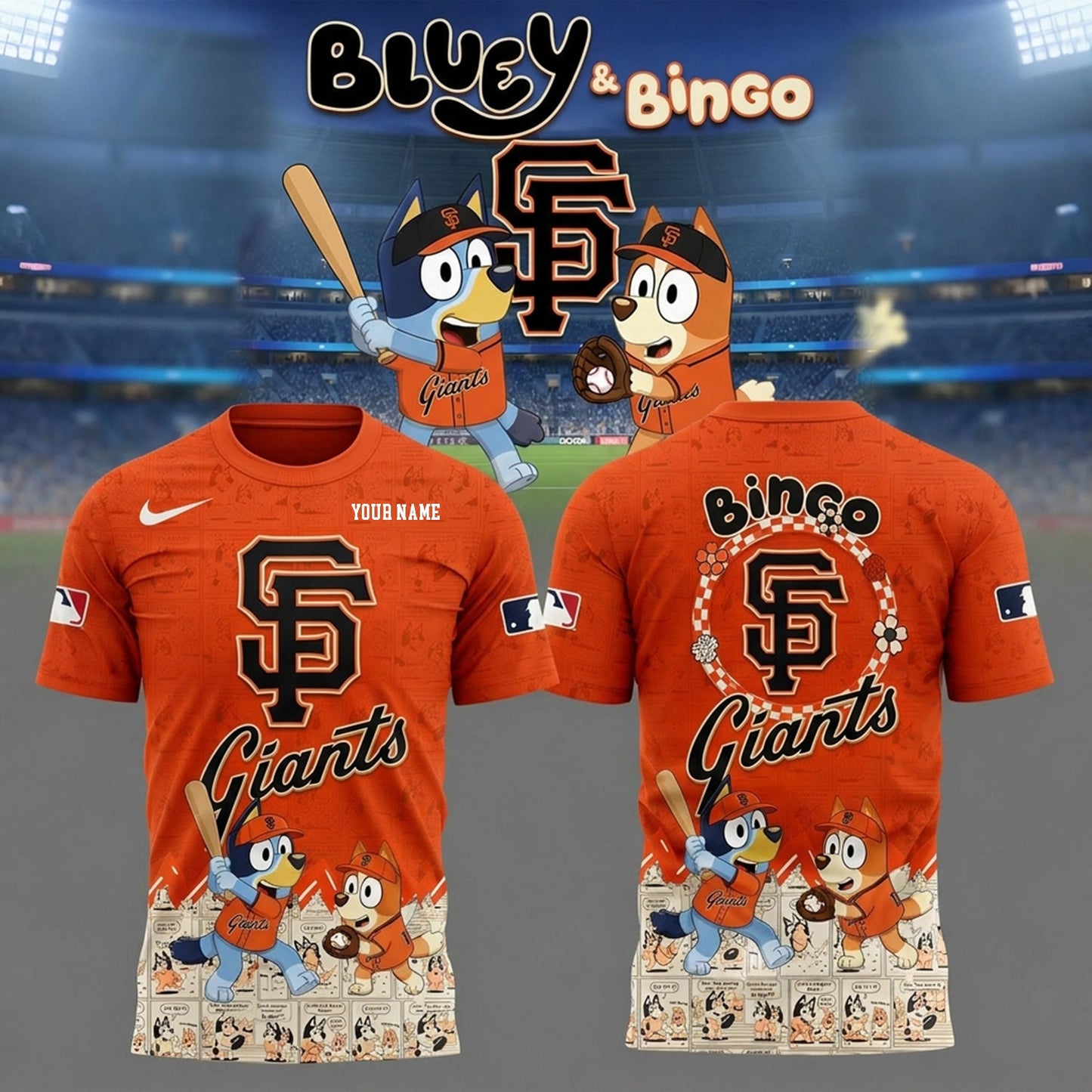 PREMIUM MLB X SFG Bluey & Bingo Comic Shirt NDT NHM 260526