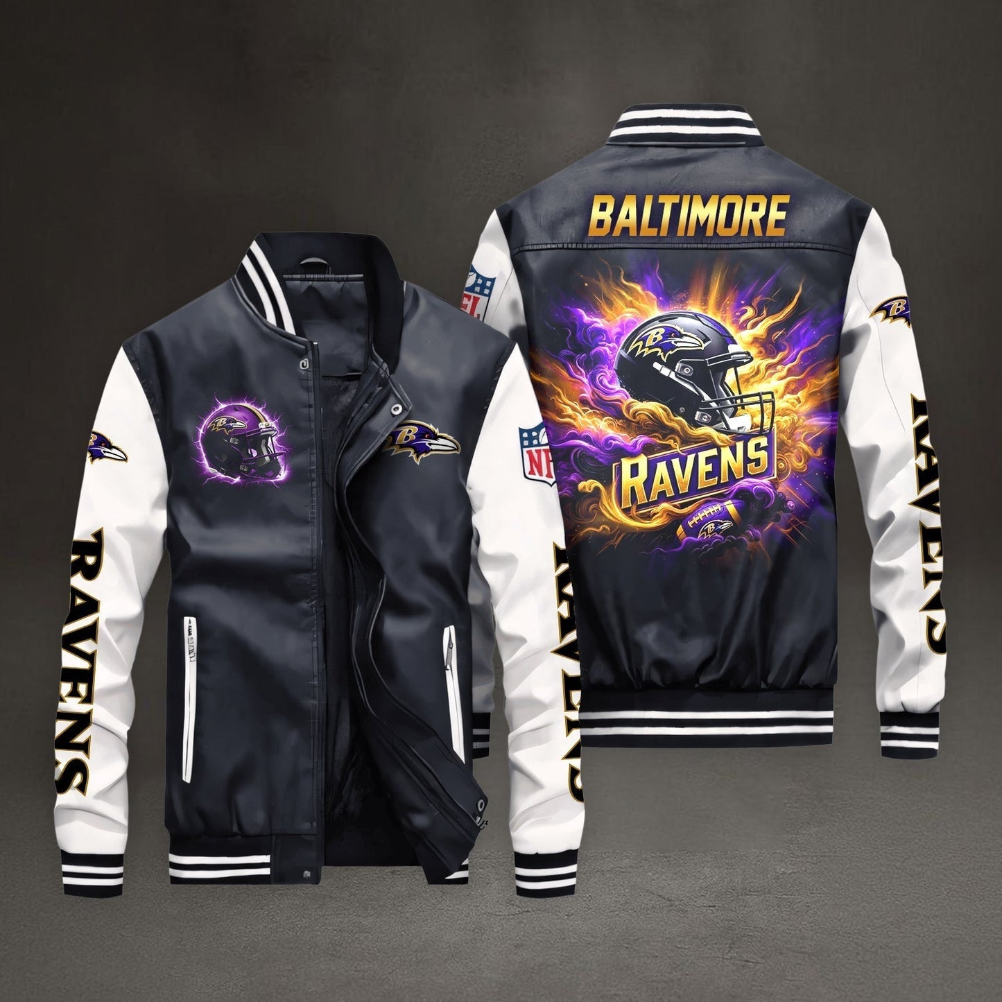 PREMIUM NFL X BAL LEATHER BOMBER JACKET NDT NHM