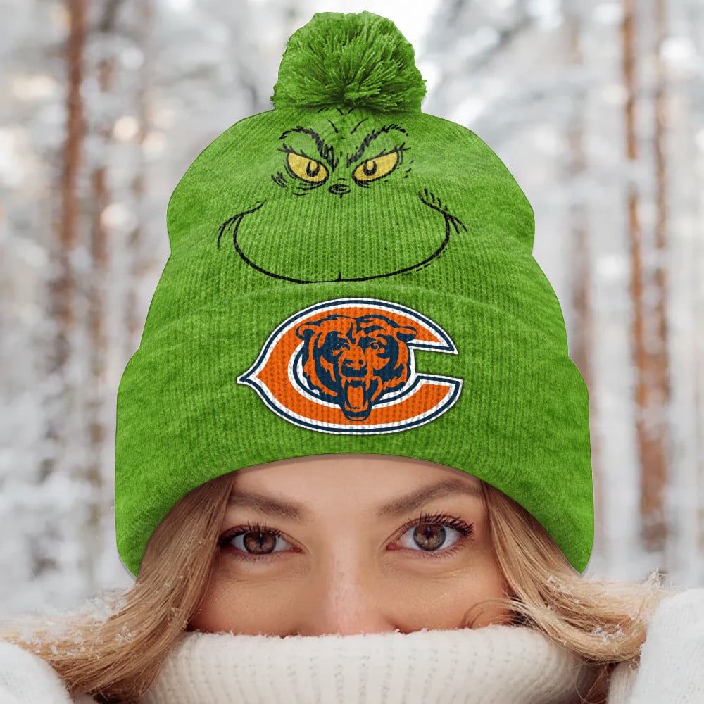 PREMIUM NFL X CHI Green Grinch Beanie Hat Christmas Gifts NDT NHM