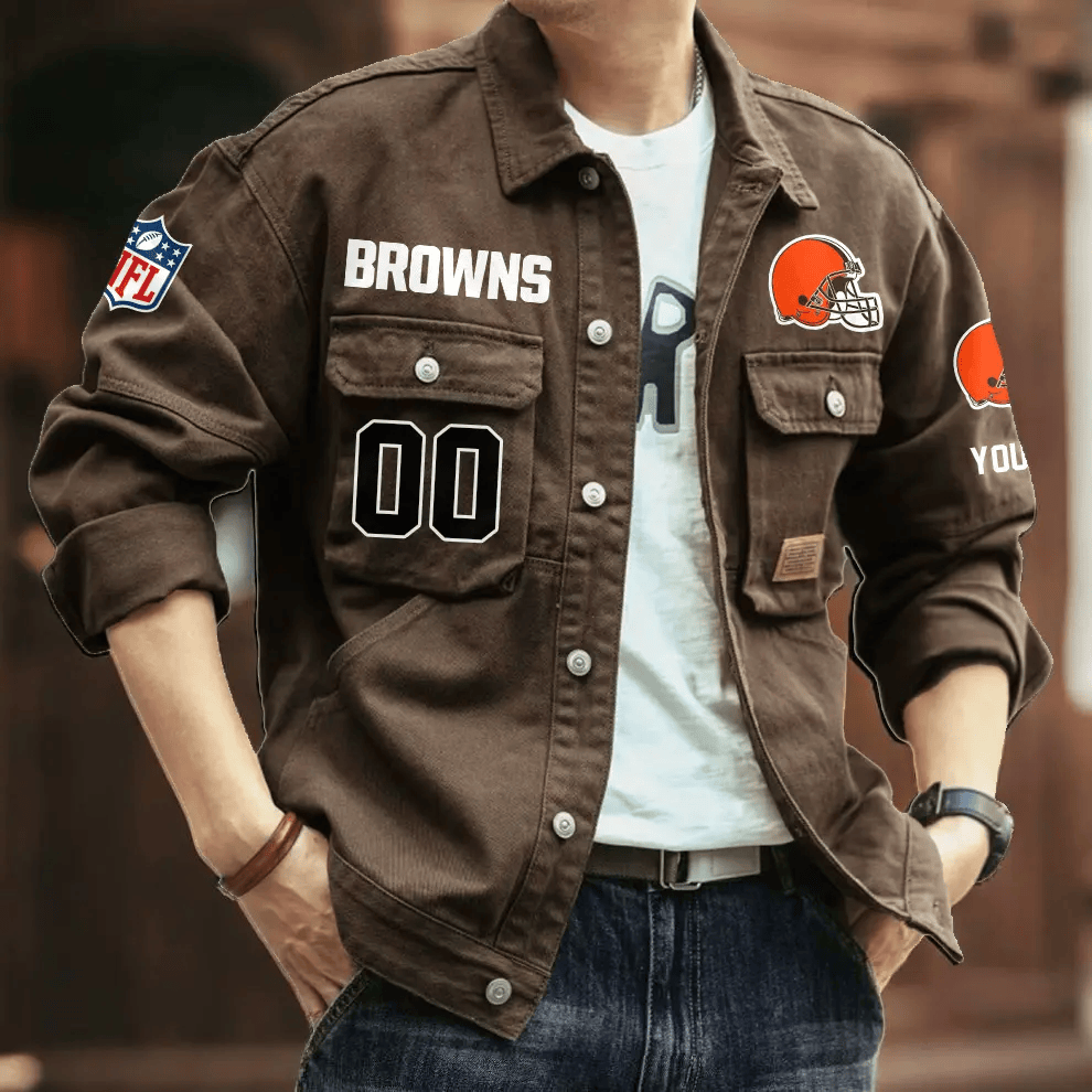 PREMIUM NFL X CLE Men's Denim Autumn Jackets NDT VHM 090626