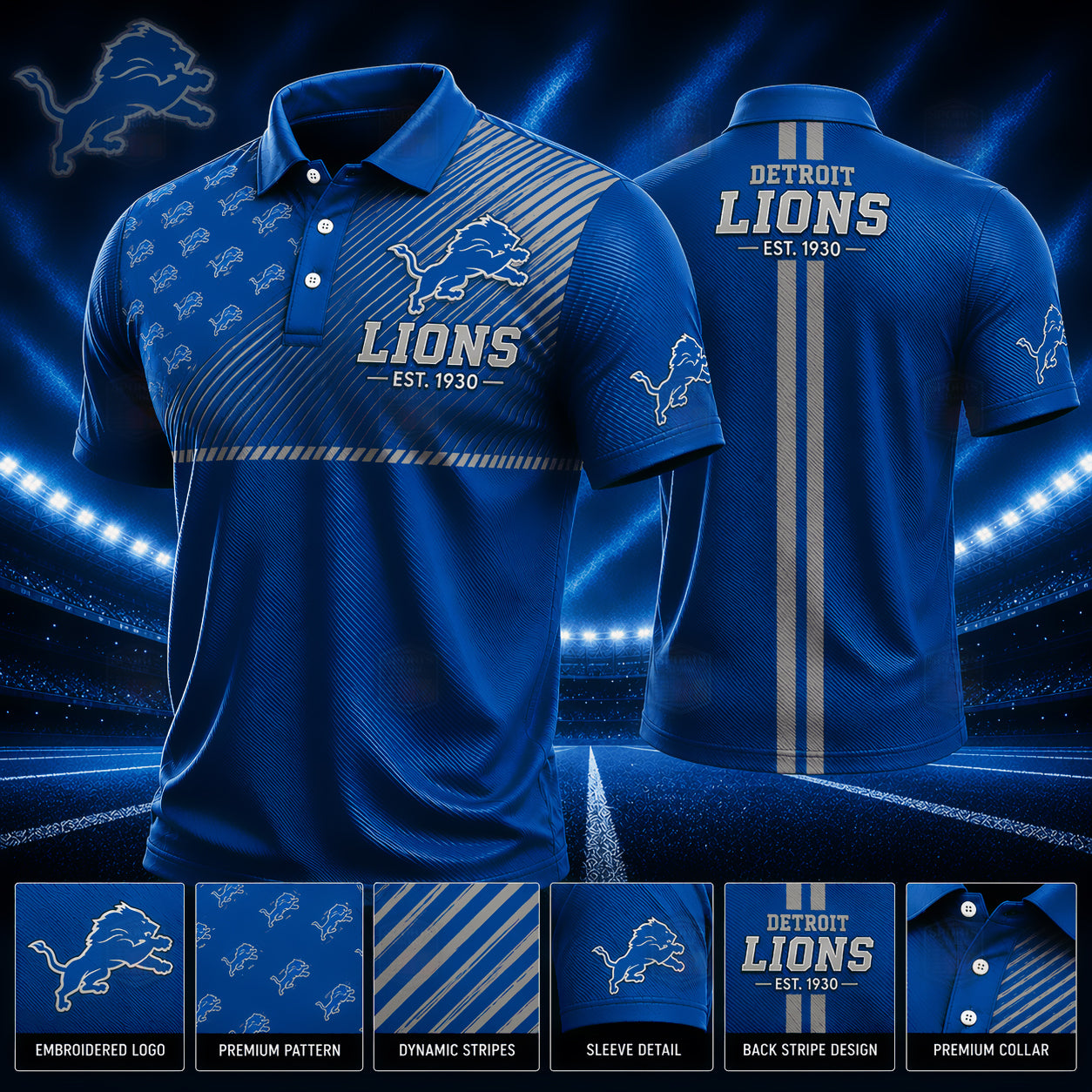 PREMIUM NFL X DET GAMEDAY LUXURY POLO SHIRT 190626