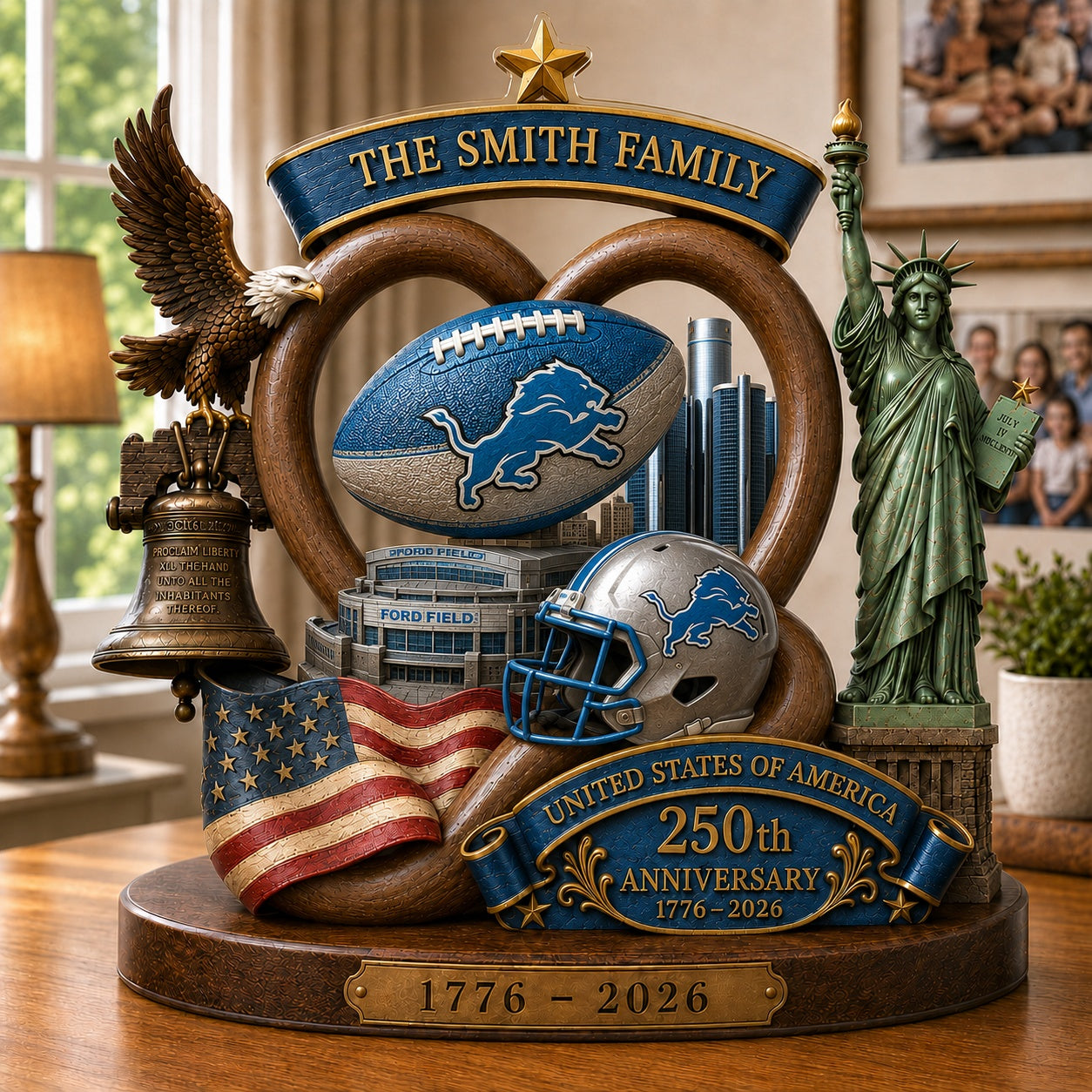 PREMIUM NFL X DET Team Mix 250th Anniversary Acrylic Block Plaque Custom Name 120626