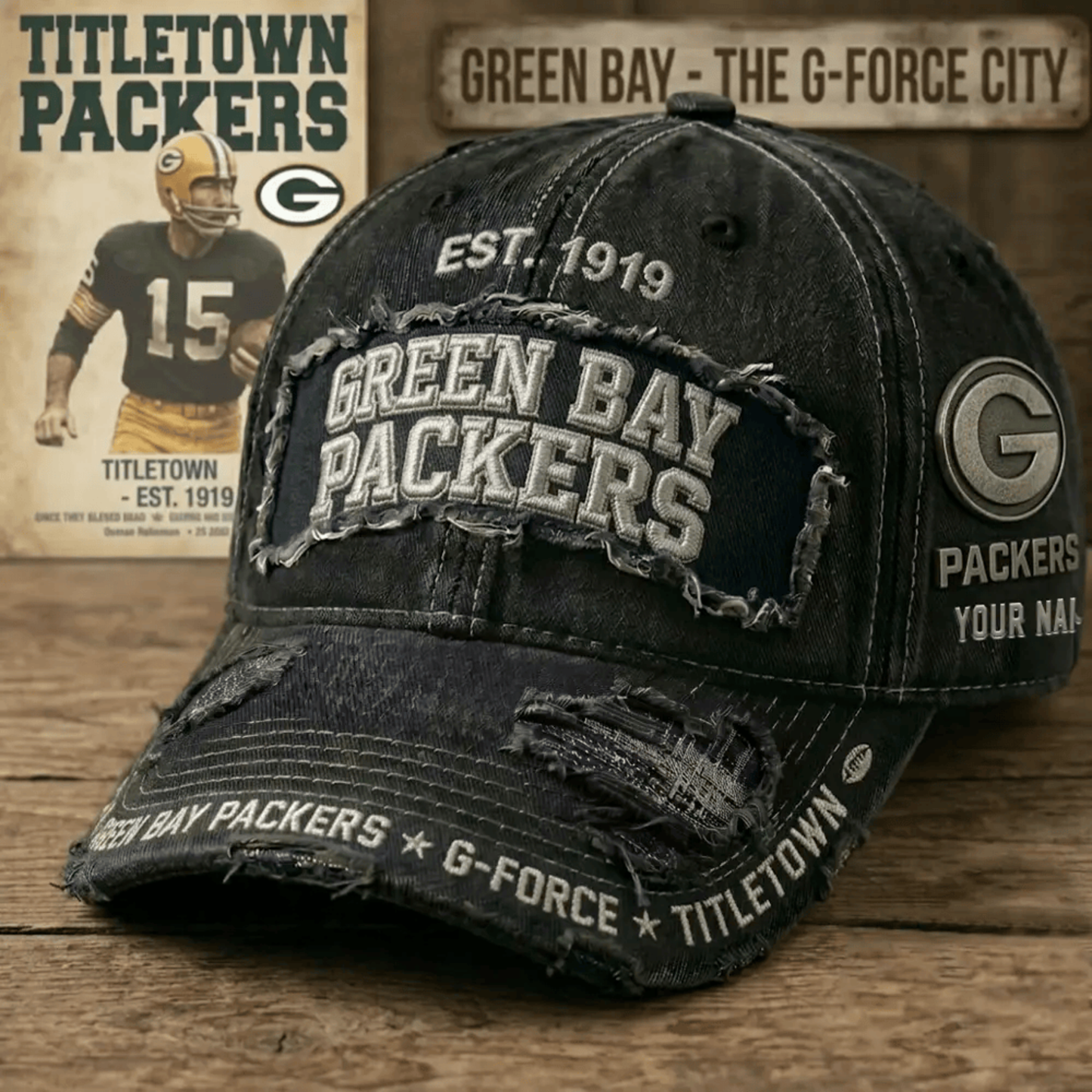 PREMIUM NFL X GB Denim Washed Custom Name HAT NDT NHM 050526