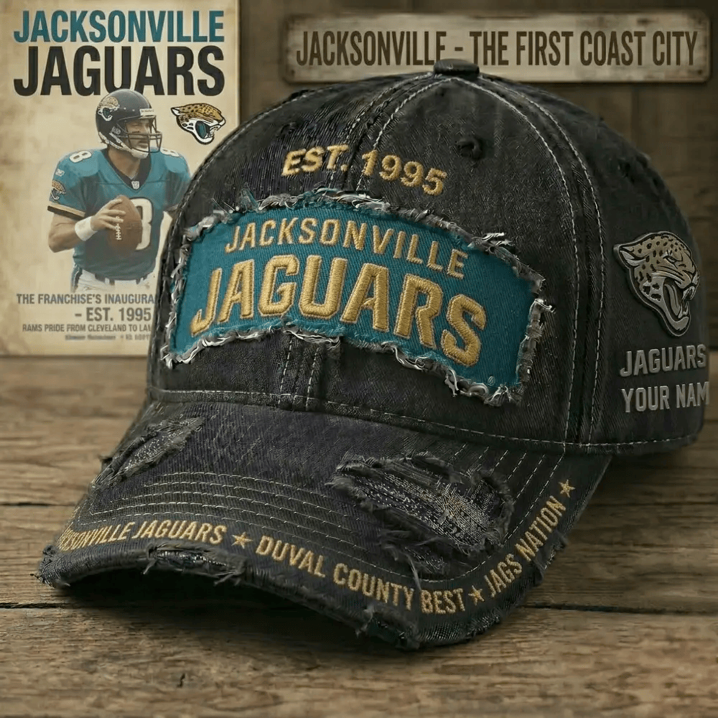 PREMIUM NFL X JAC Denim Washed Custom Name HAT NDT NHM 050526