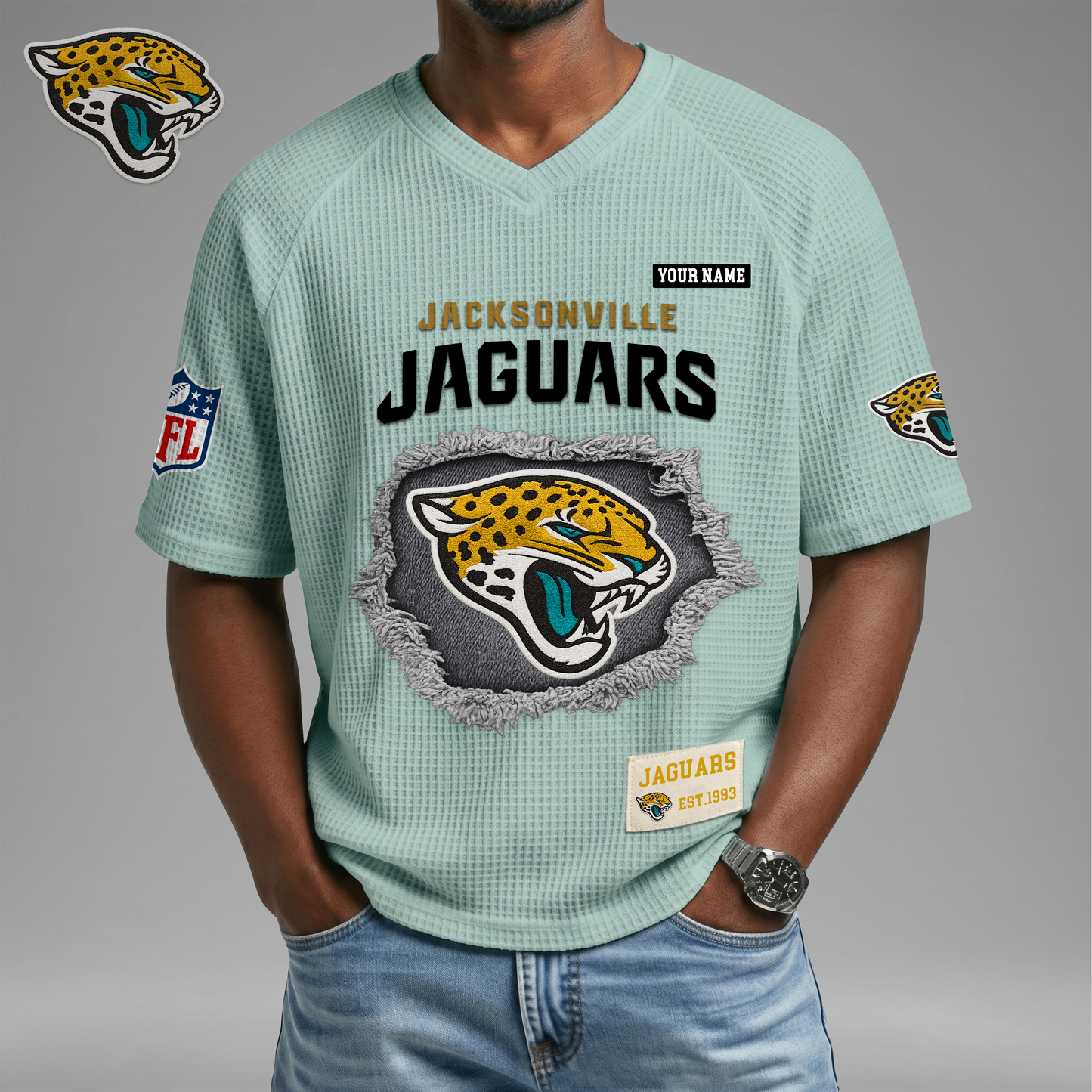 PREMIUM NFL X JJ Game Day Waffle V-neck T-shirt 110626