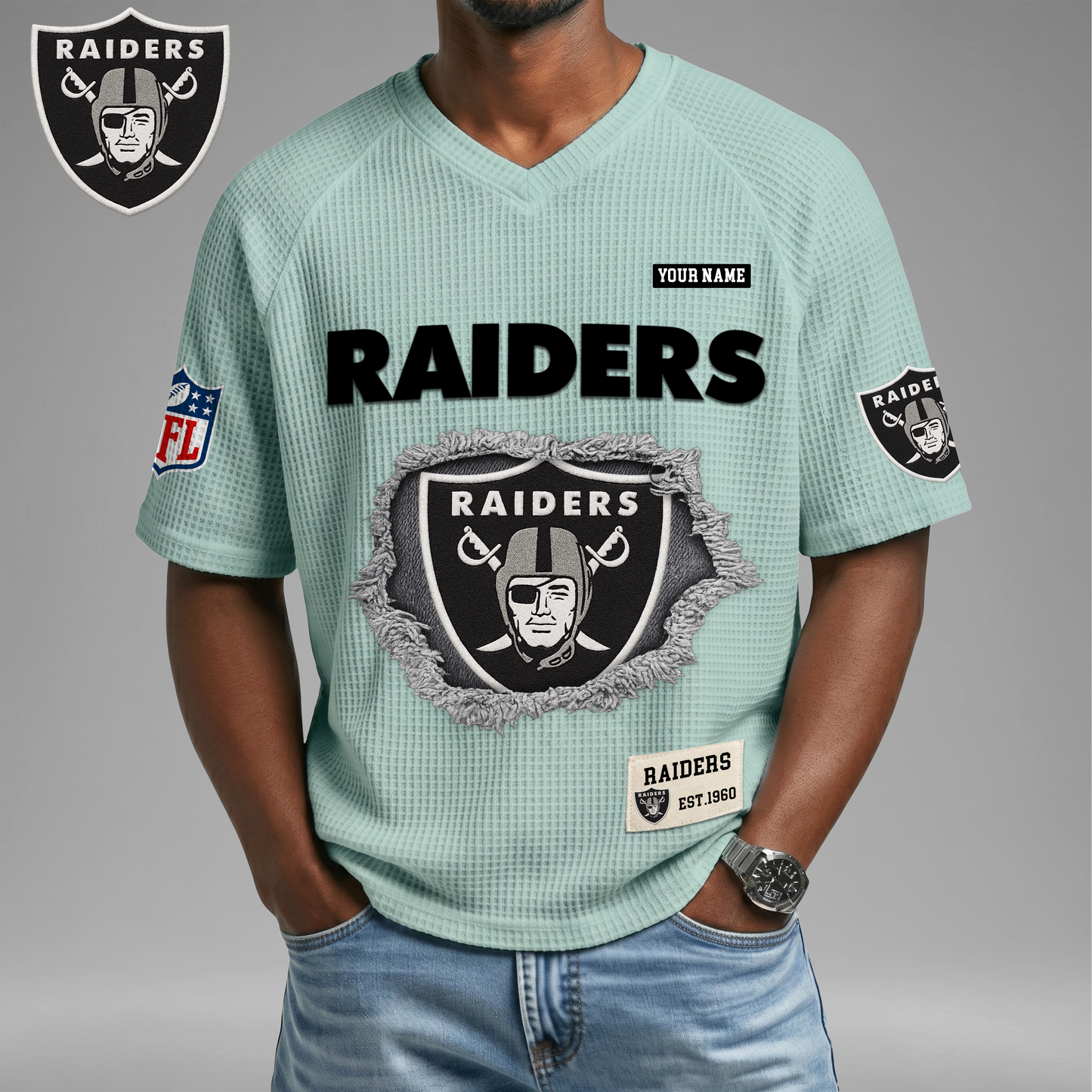 PREMIUM NFL X LVR Game Day Waffle V-neck T-shirt 110626
