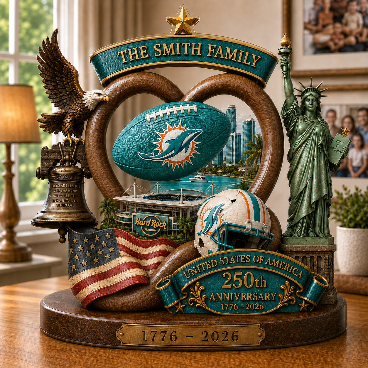 PREMIUM NFL X MIA Team Mix 250th Anniversary Acrylic Block Plaque Custom Name 120626