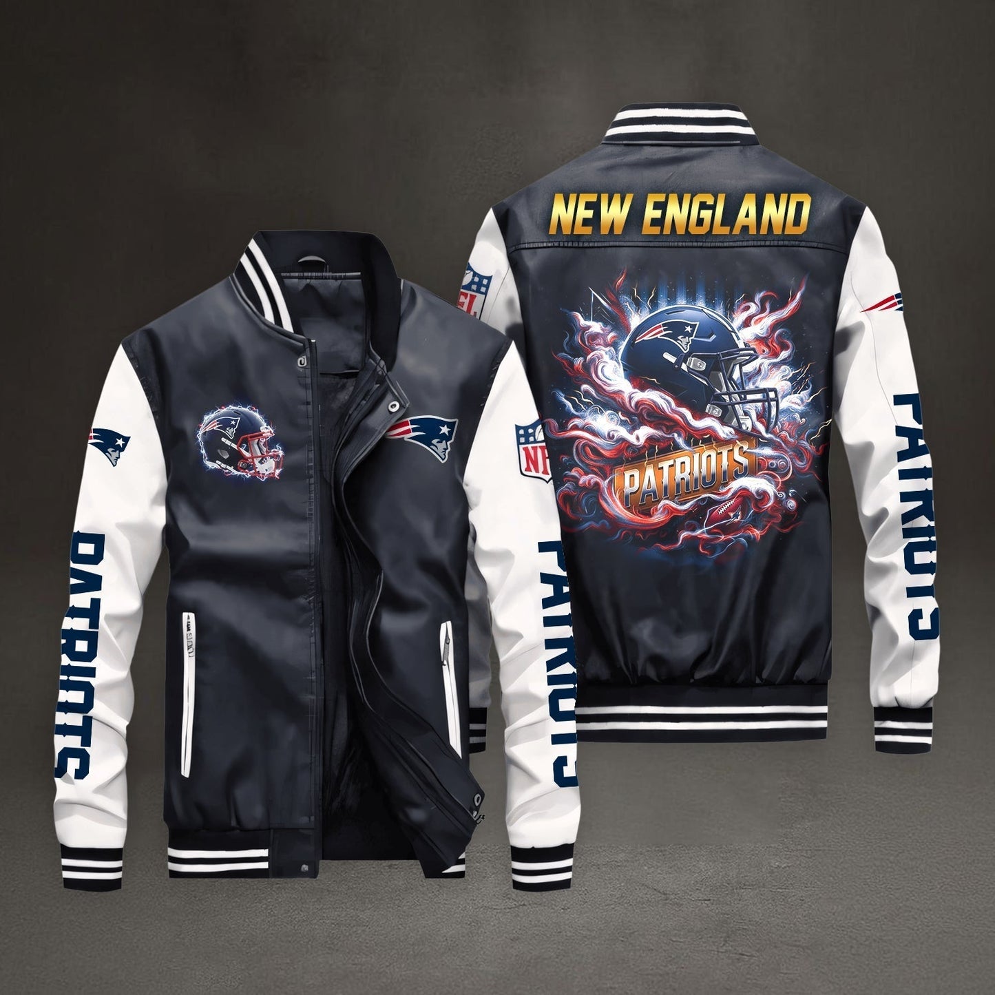 PREMIUM NFL X NE LEATHER BOMBER JACKET NDT NHM