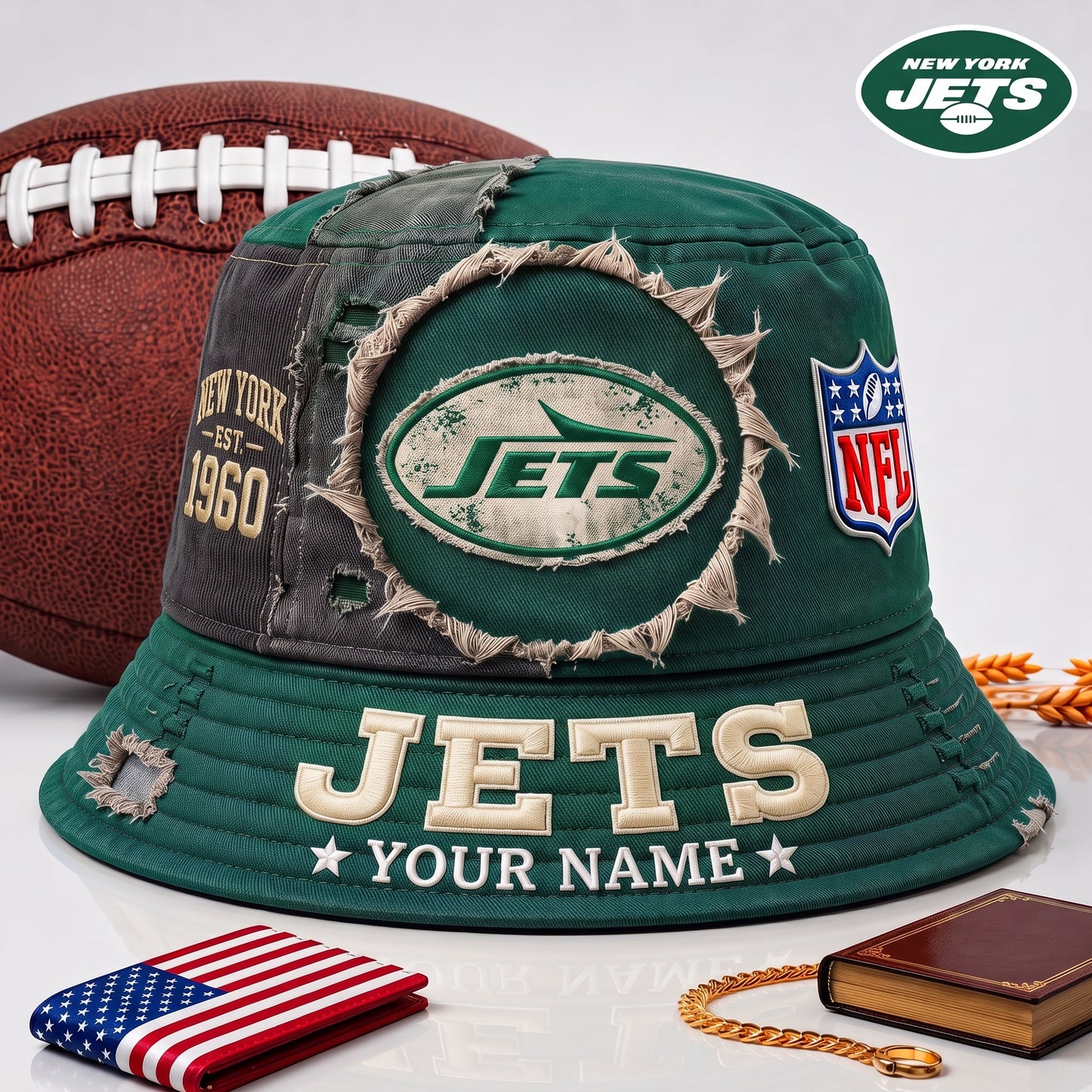 PREMIUM NFL X NYJ EXCLUSIVE Torn Fabric Legacy Bucket Hat For New Season 290626.