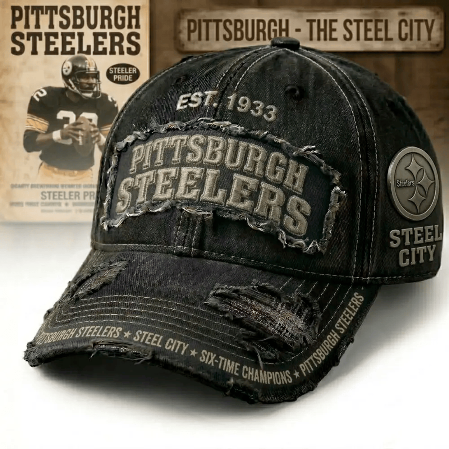 PREMIUM NFL X PIT Denim Washed Custom Name HAT NDT NHM 050526