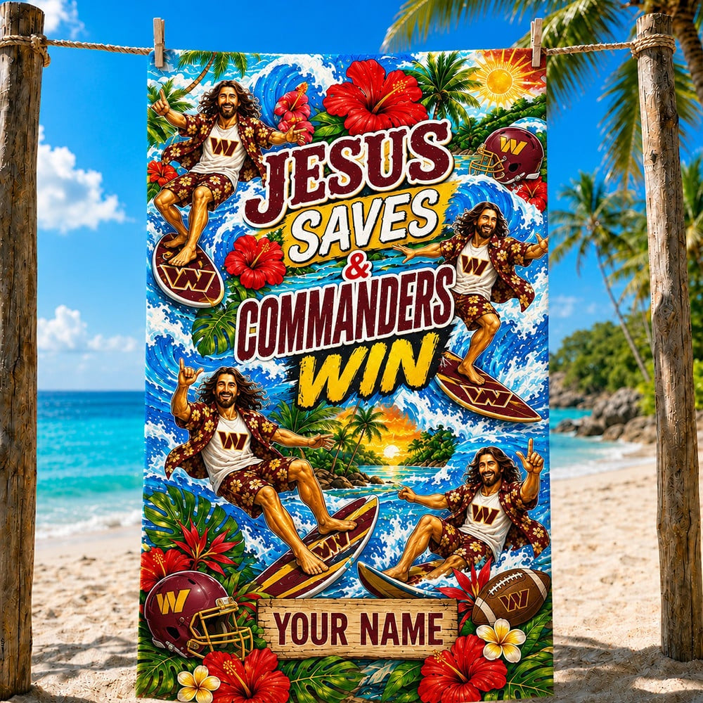 PREMIUM NFL X WAS Funny Jesus Surfing Beach Towel Custom Name For Summer Holiday 190526