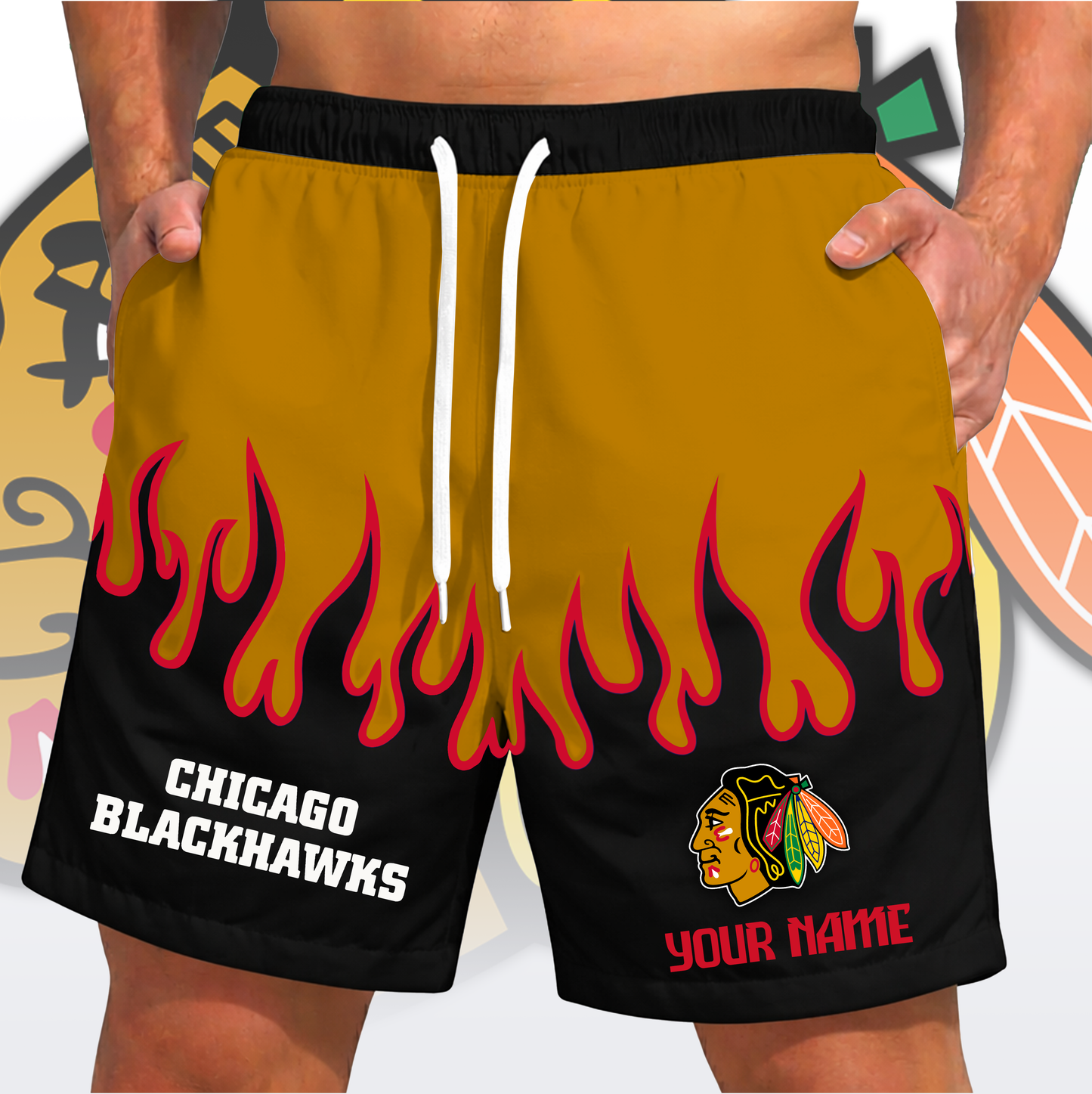 PREMIUM NHL X CB Fire Flame Short Pants Custom Name Limited Edition NDT VHM 200426