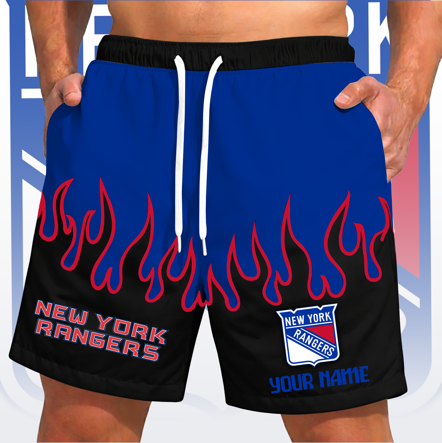 PREMIUM NHL X NYR Fire Flame Short Pants Custom Name Limited Edition NDT VHM 200426