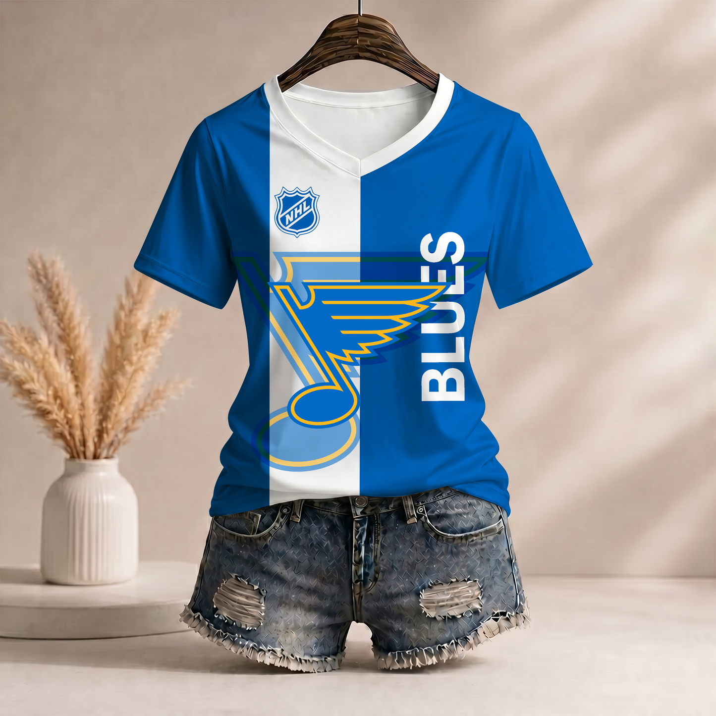 PREMIUM NHL X SLB WomenŸ??s Casual Loose Stripe V-Neck T-Shirt NDT VHM 290526