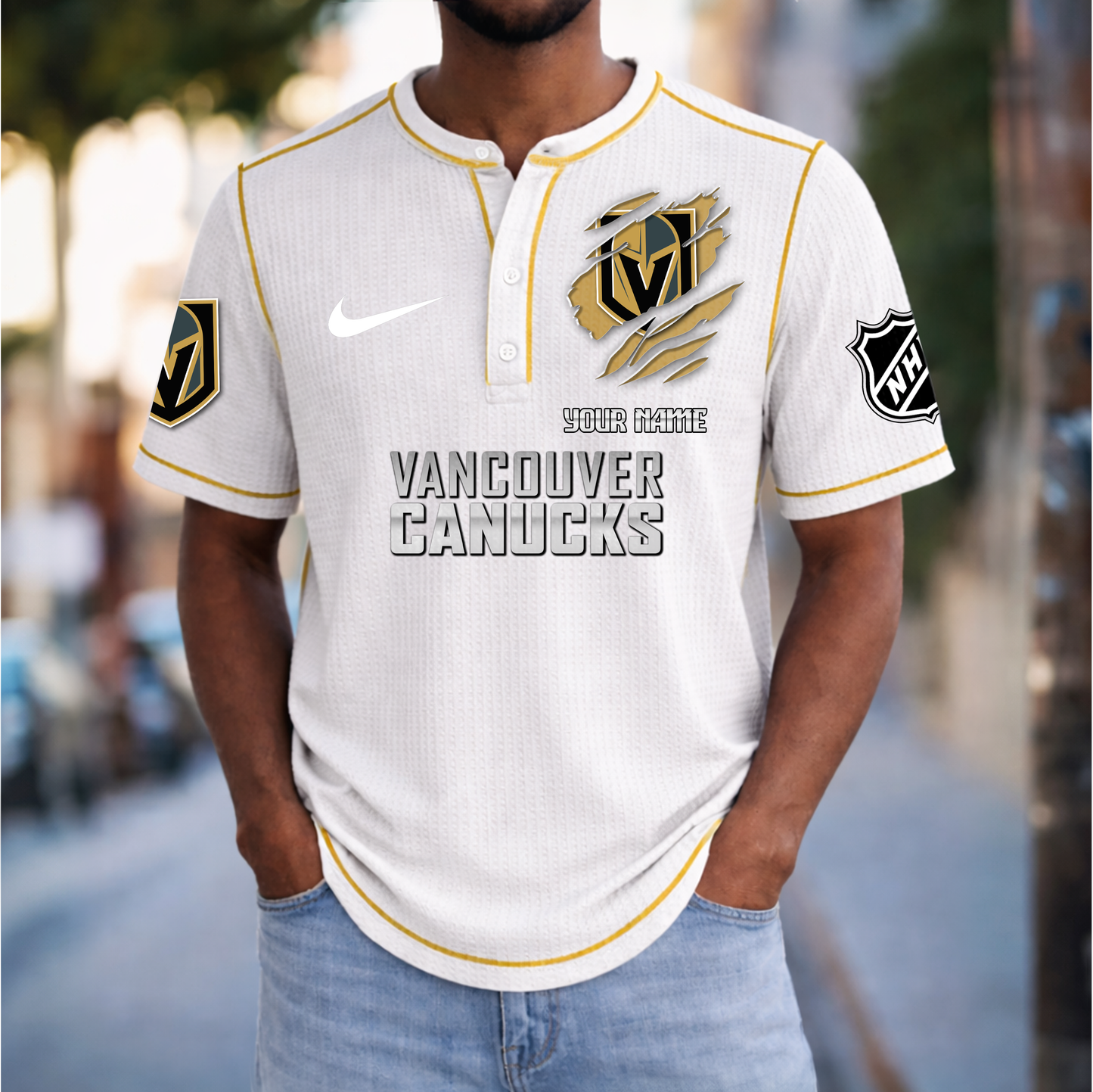 PREMIUM NHL X VGK Crew neck button Henry Shirt Limited Editions NDT VHM 20426