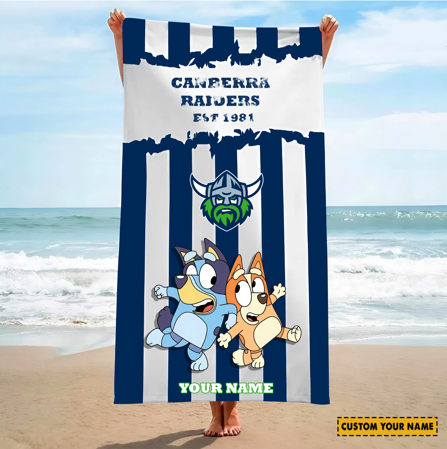 PREMIUM NRL X CR BLUEY&BINGO Beach Towel Personalized NDT VHM 280326