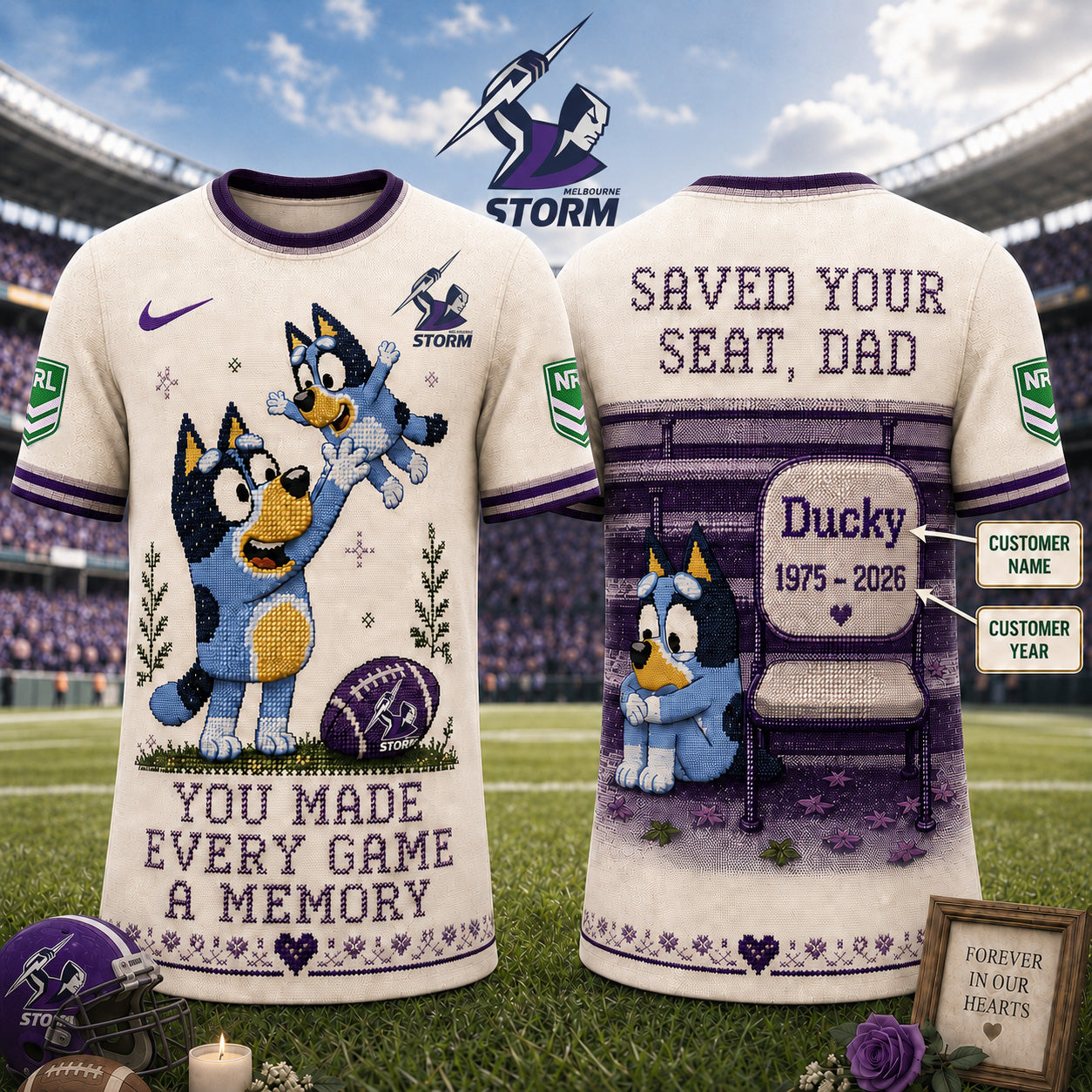 PREMIUM NRL X MS Custom 3D BLUEY Faux-Stitch Dad Memorial Shirt NDT NTN 220526