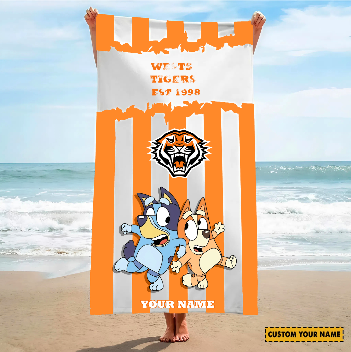 PREMIUM NRL X WT BLUEY&BINGO Beach Towel Personalized NDT VHM 280326