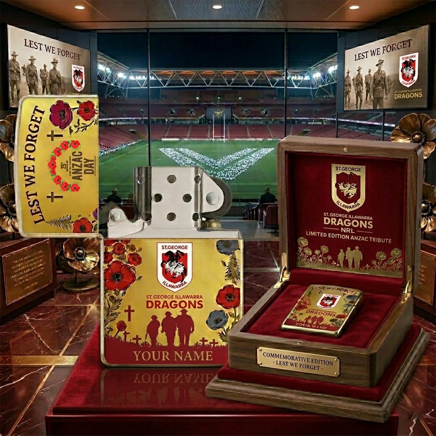 PREMIUM NRL X DRA ANNIVERSARY 111TH ANZAC Personalized Lighter NDT NHM 300326