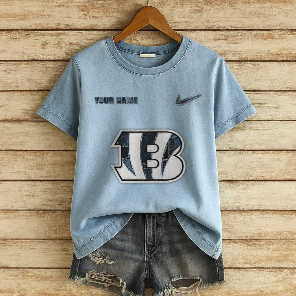 Personalized CIN x NFL Denim Patchwork Art Shirt DDT NTL