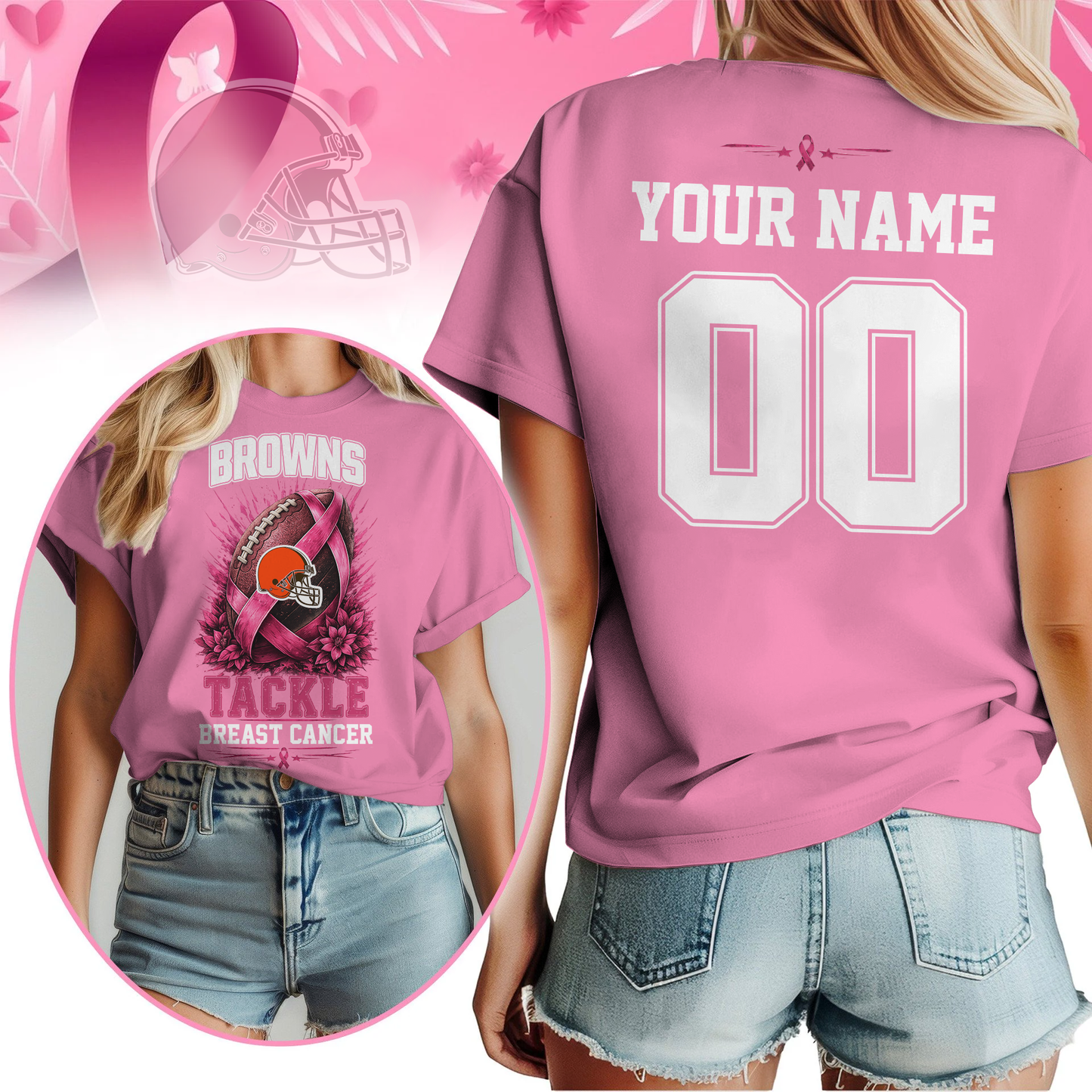 Personalized CLE x NFL Premium Tackle Breast Cancer Shirt
