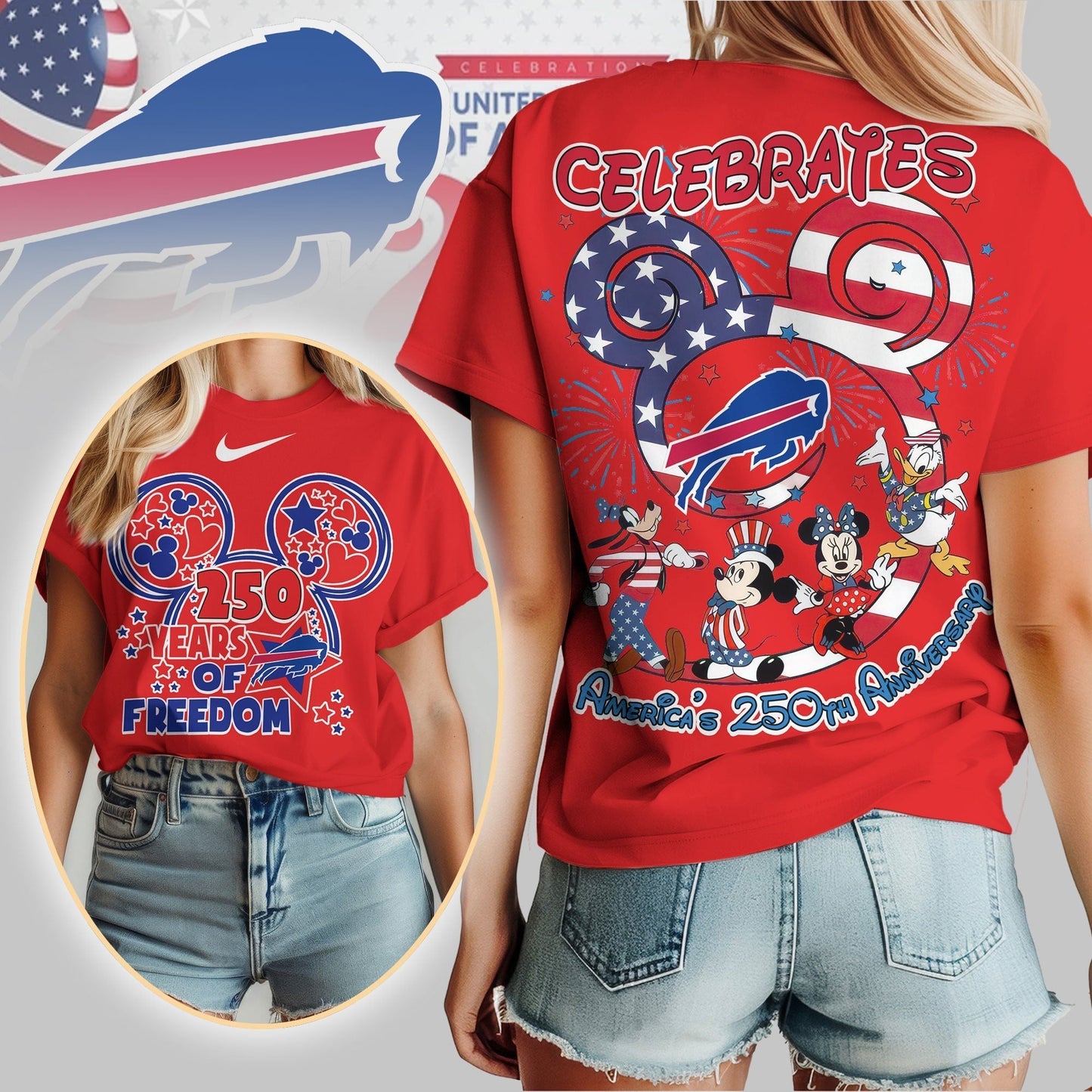 Premium NFL X BB Mouse Celebrates America 250th Anniversary Women Shirt NDT LVH